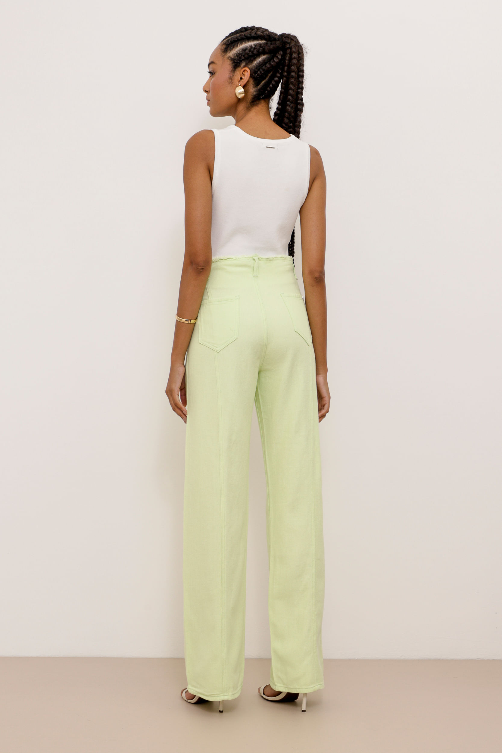 9034459 - Calça Sarja Wide Leg Sem Cós VERDE 