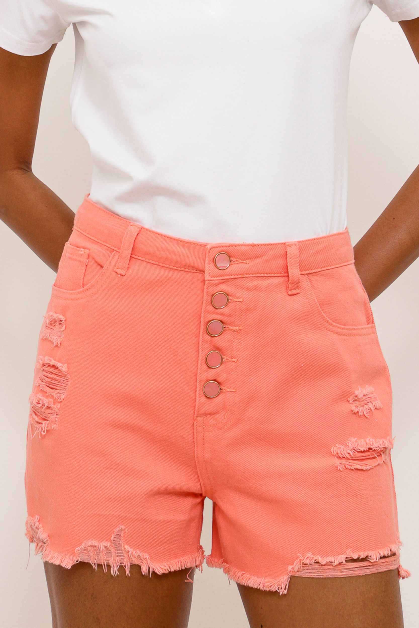 9033778 - Short Sarja Color Botões  LARANJA