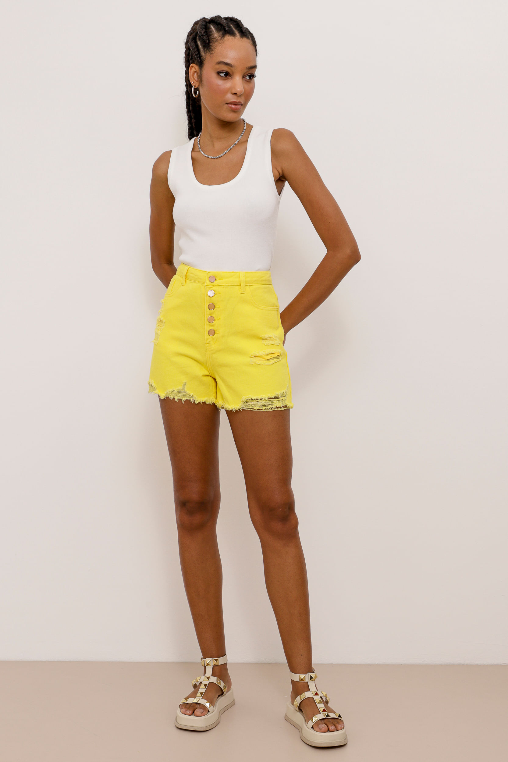 9033778 - Short Sarja Color Botões AMARELO 9033778 - Short Sarja Color Botões AMARELO