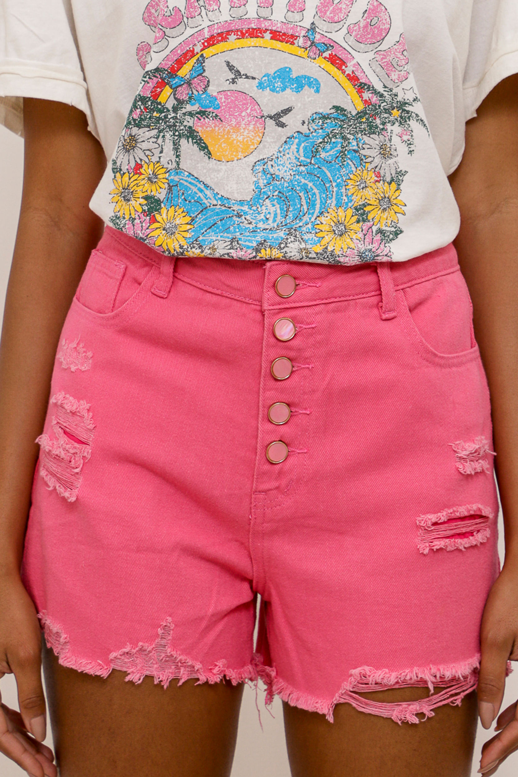 9033778 - Short Sarja Color Botões  PINK