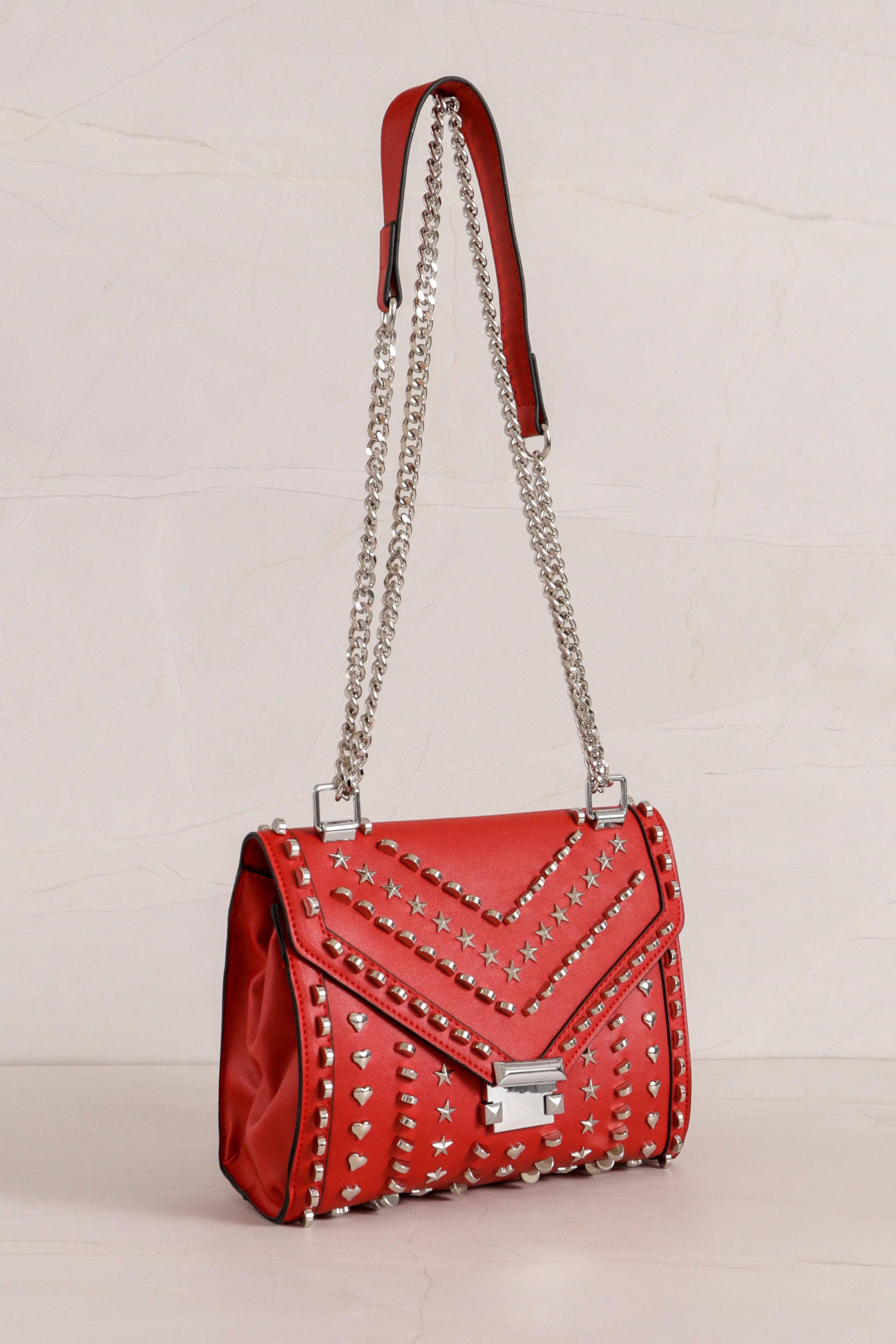 9034343 - Bolsa Flap Tachas Alças Correntes  VERMELHO