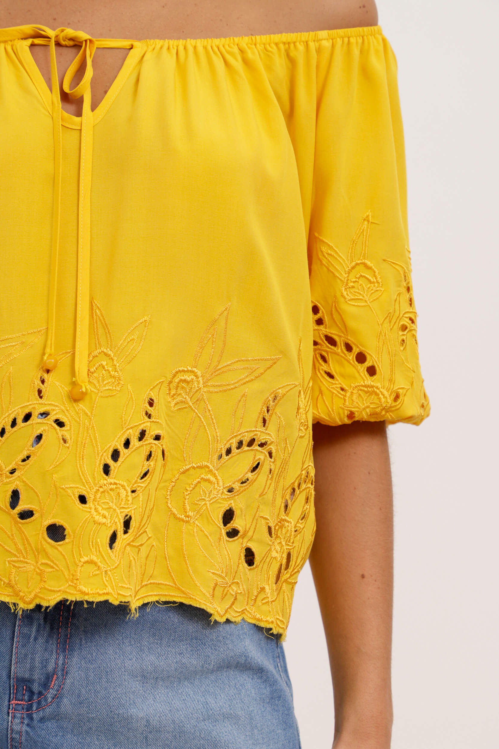 9033786 - Bata Viscose Manga Bordada AMARELO - Imagem 2