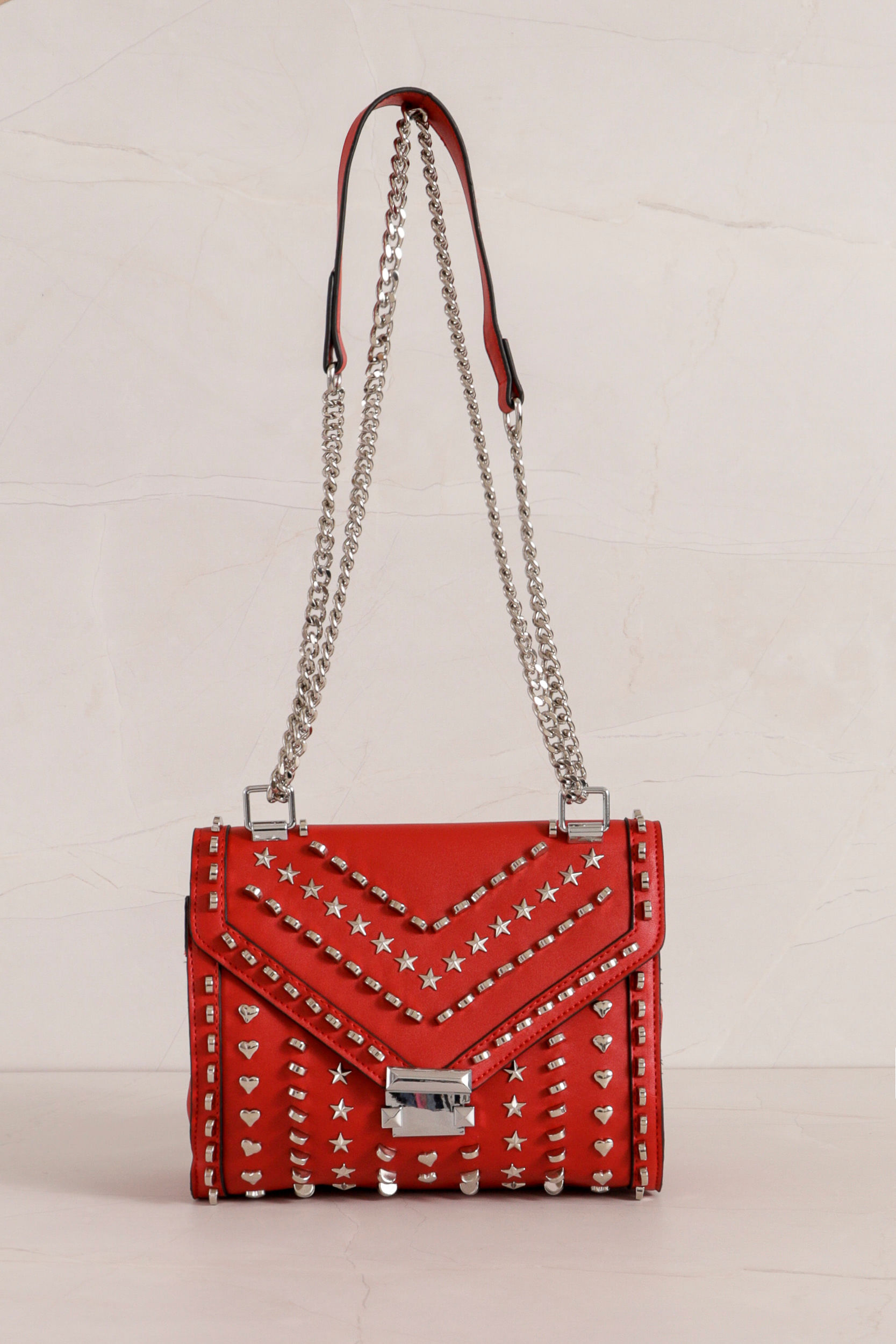 9034343 - Bolsa Flap Tachas Alças Correntes VERMELHO 9034343 - Bolsa Flap Tachas Alças Correntes VERMELHO