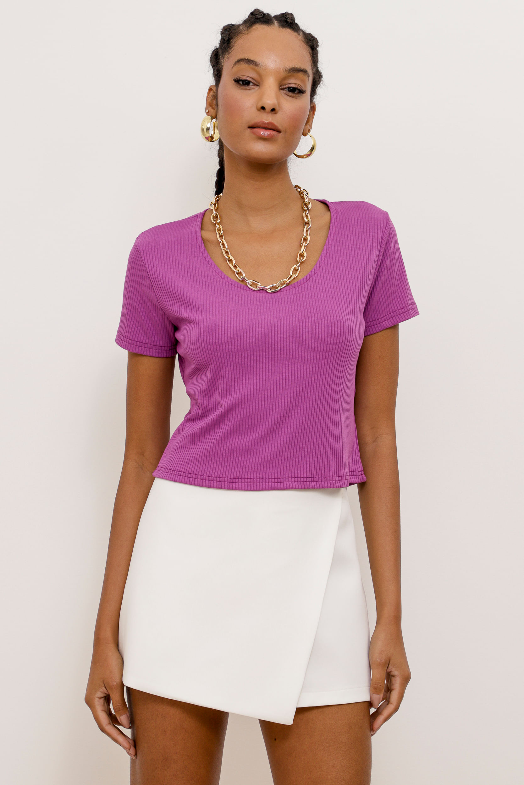9033917 - Camiseta Rib Cropped Decote U ROXO 9033917 - Camiseta Rib Cropped Decote U ROXO - Imagem 1