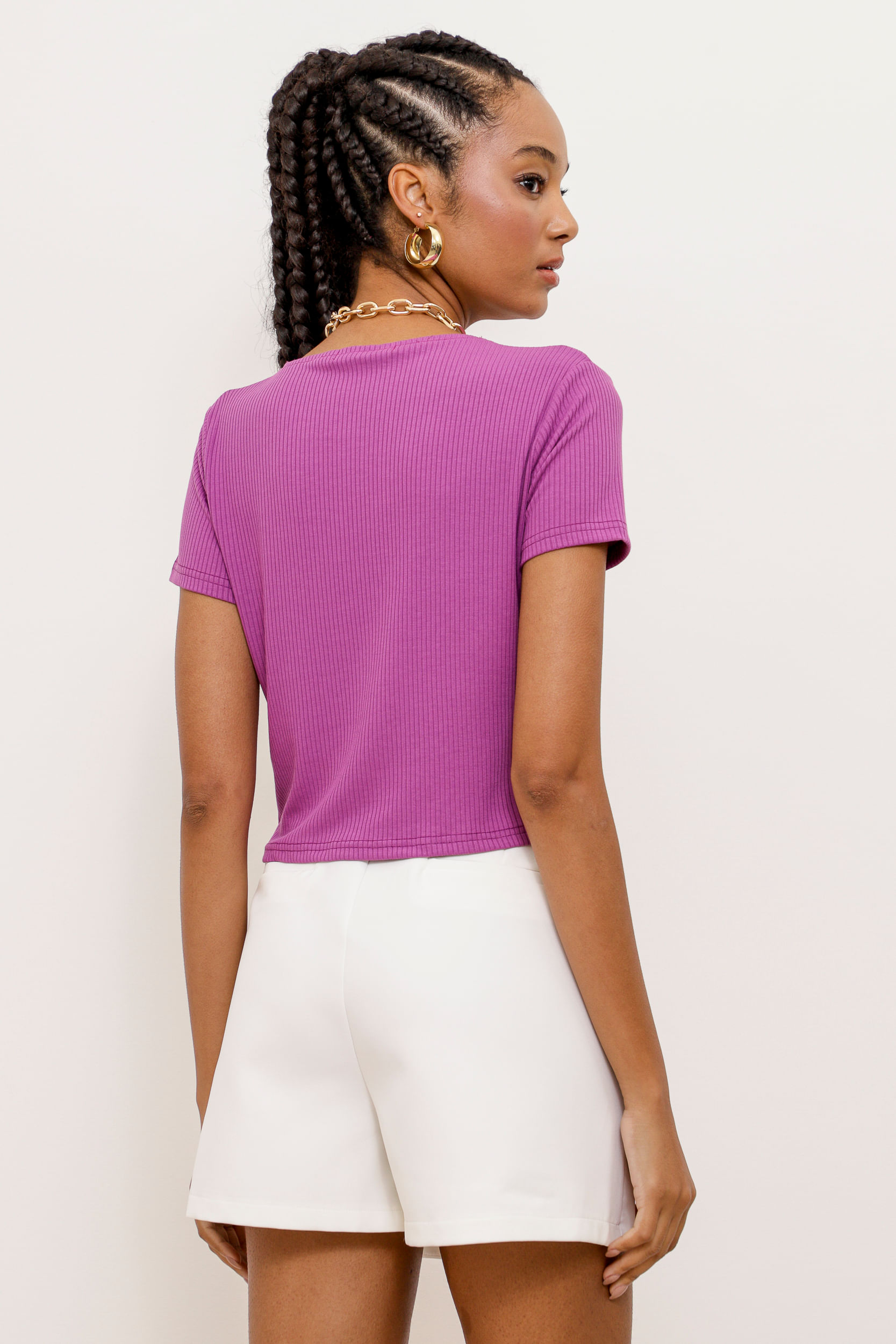 9033917 - Camiseta Rib Cropped Decote U ROXO 9033917 - Camiseta Rib Cropped Decote U ROXO