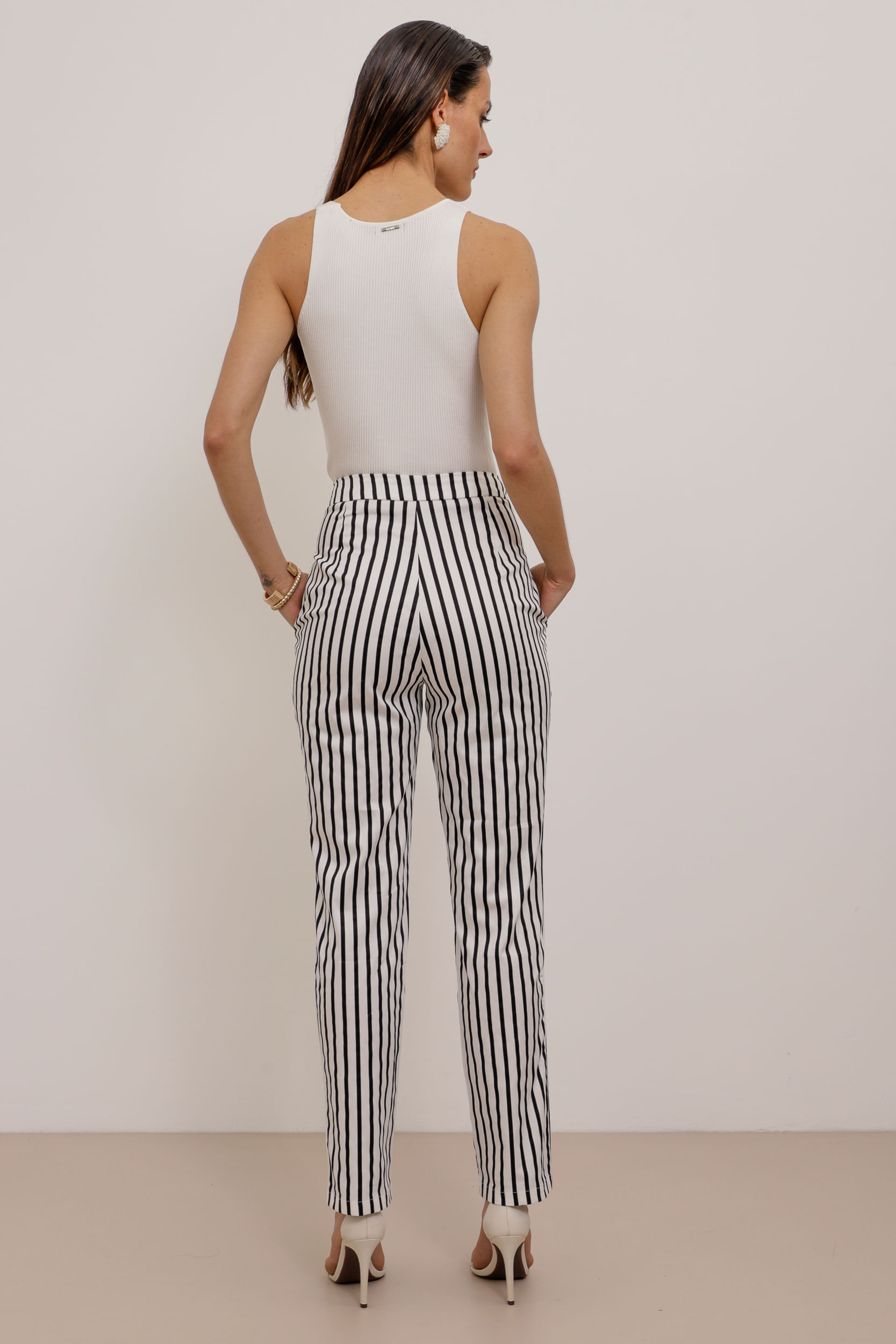 Calça Bengaline Listras OFF-WHITE Calça Bengaline Listras OFF-WHITE