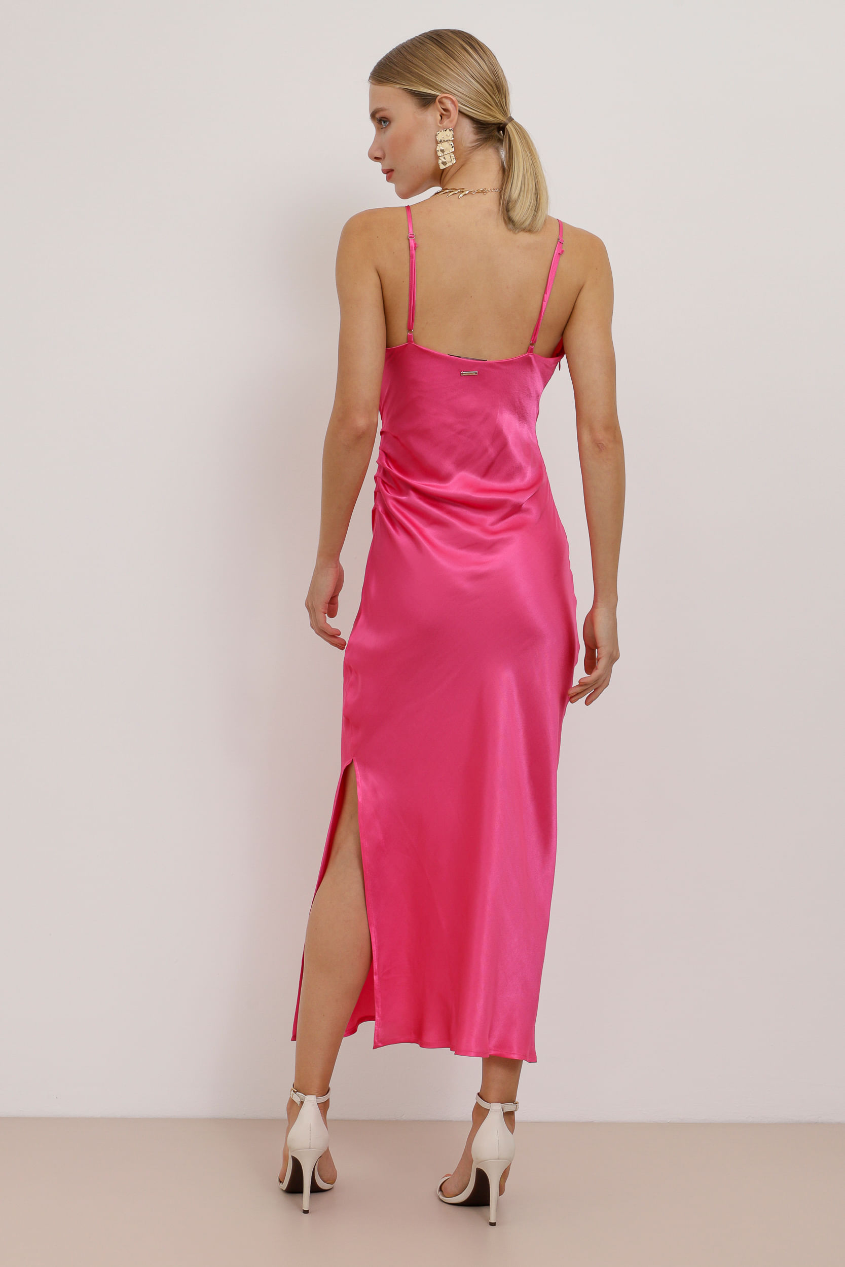 9033797 - Vestido Mídi Decote Transpassado Acetinado PINK