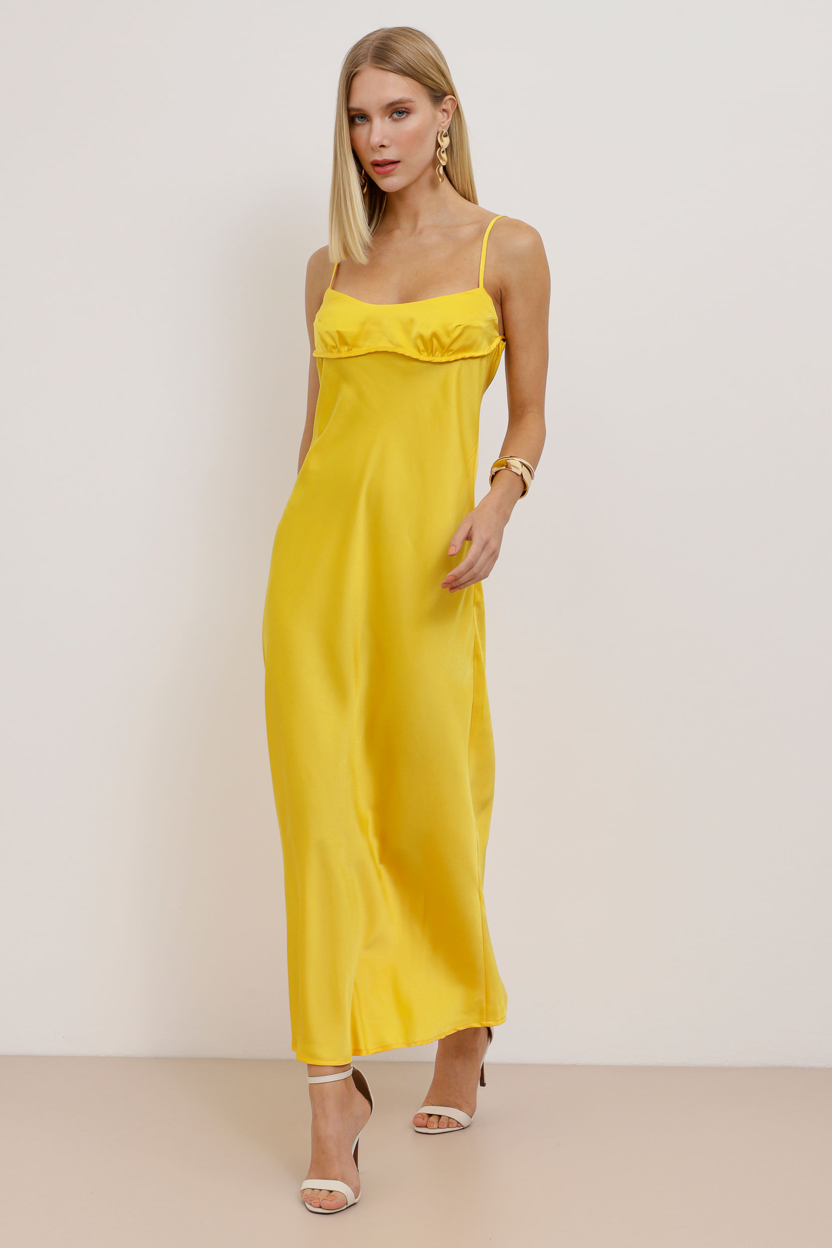 9033795 - Vestido longuete Cetim Decote Taça AMARELO 9033795 - Vestido longuete Cetim Decote Taça AMARELO
