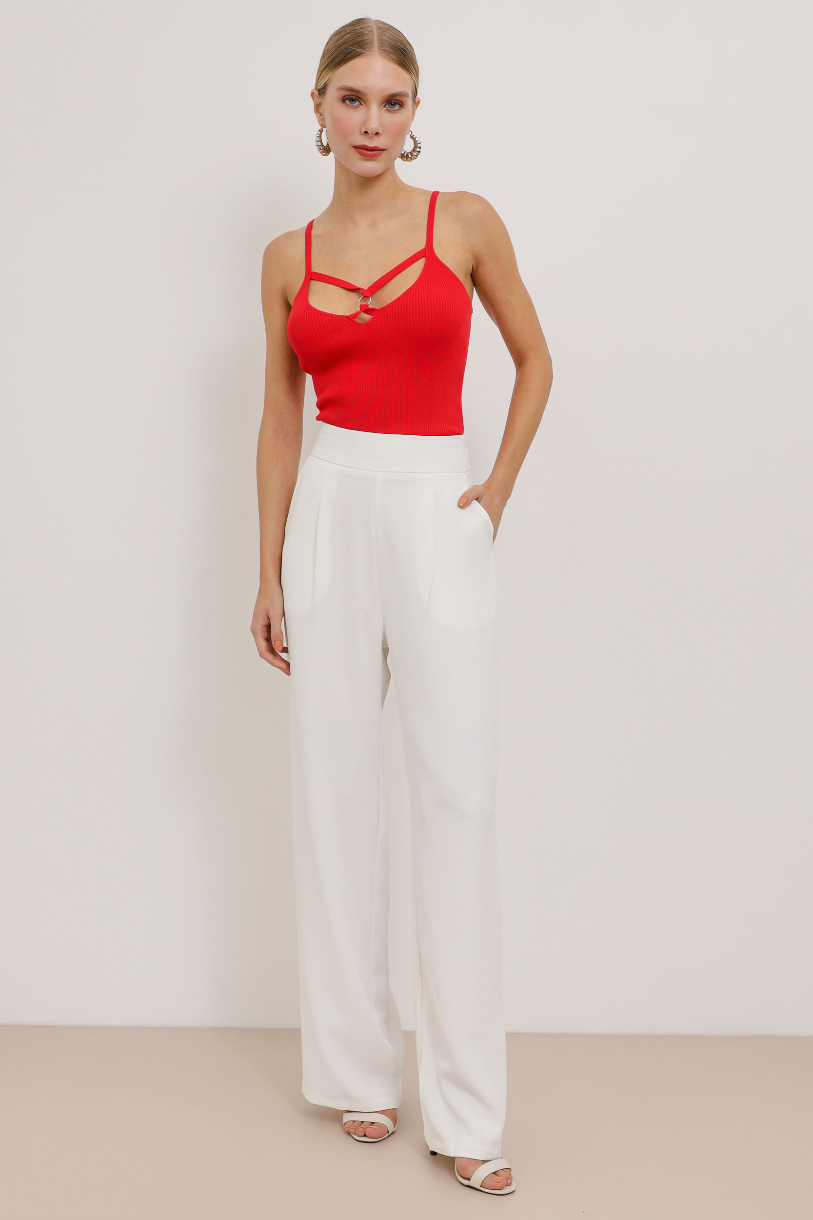Regata Tricot Tiras Decote VERMELHO Regata Tricot Tiras Decote VERMELHO