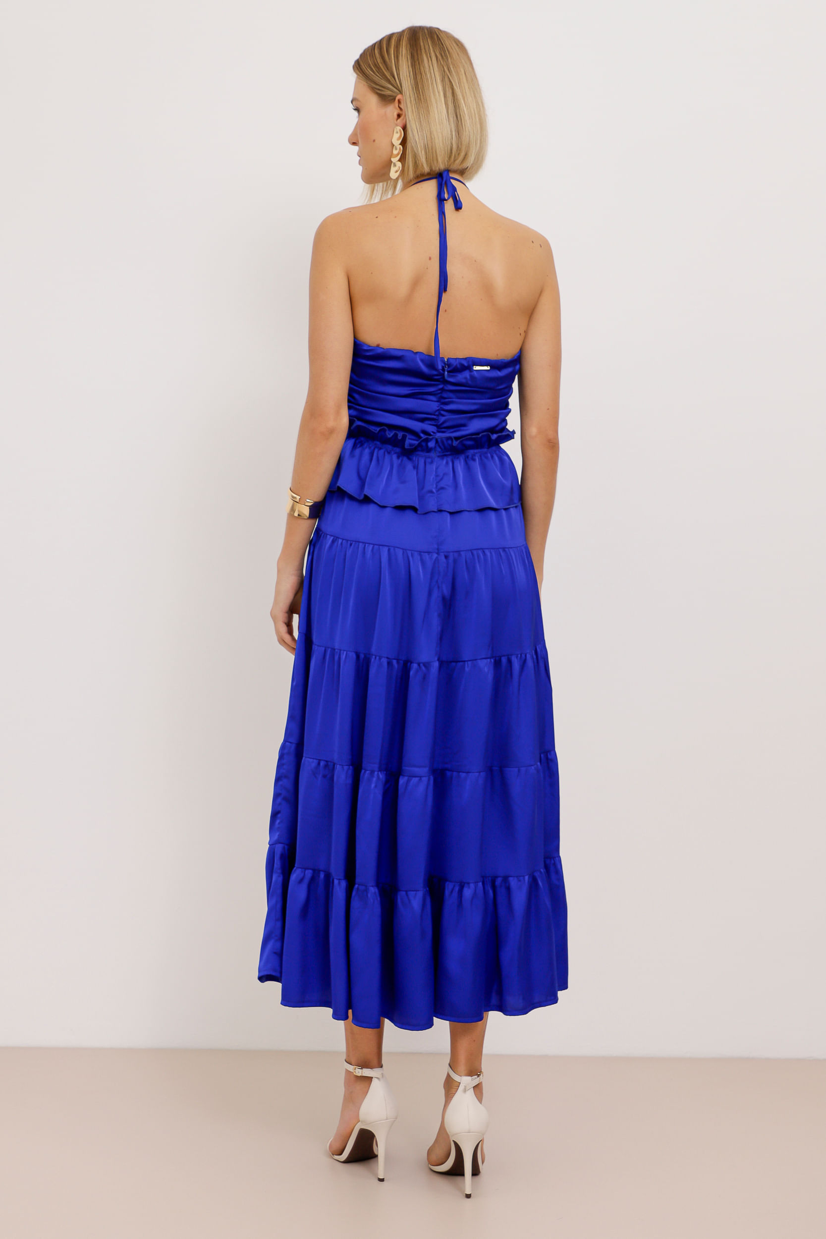 9033791 - Vestido Mídi Acetinado Drapê AZUL
