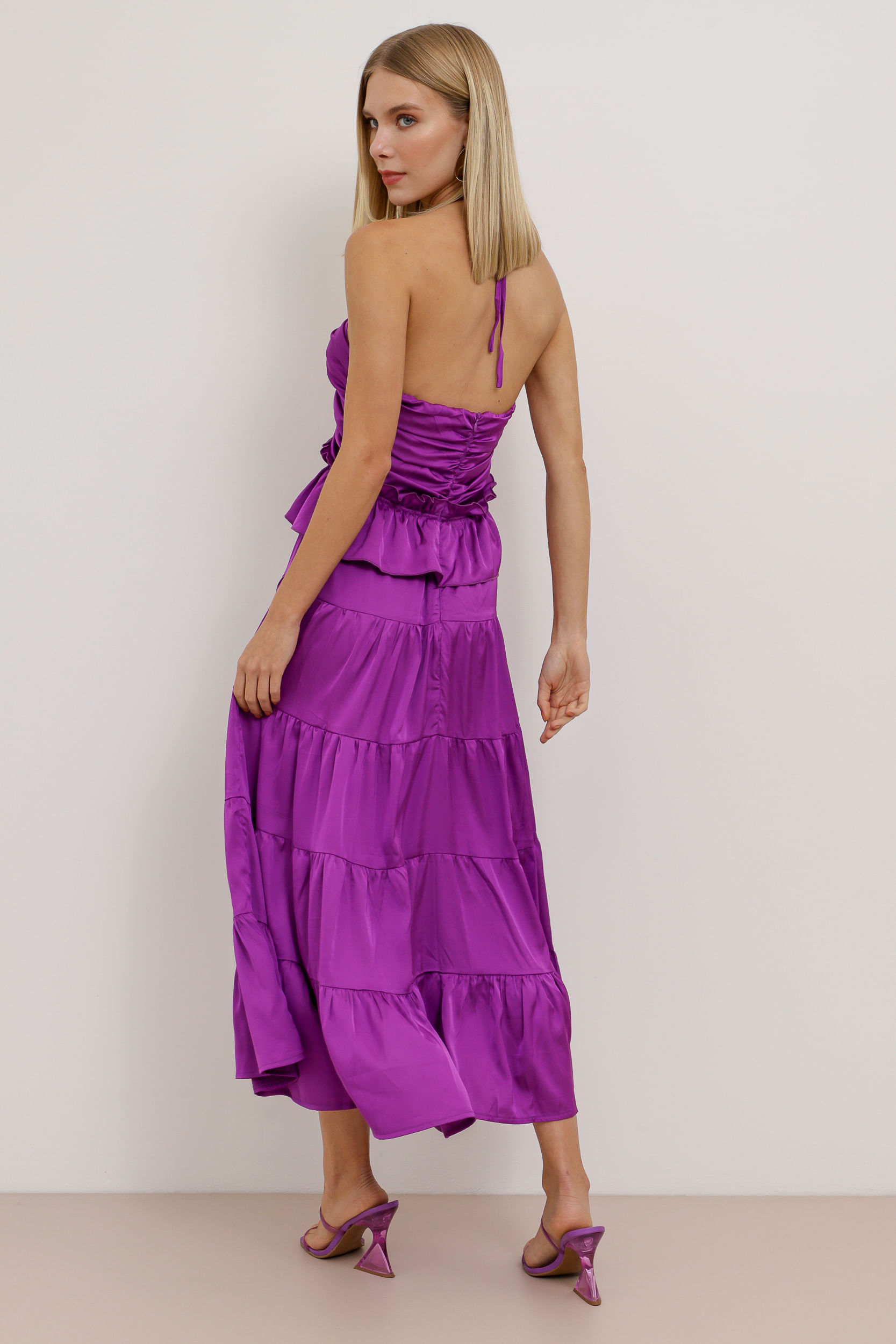 9033791 - Vestido Mídi Acetinado Drapê ROXO 