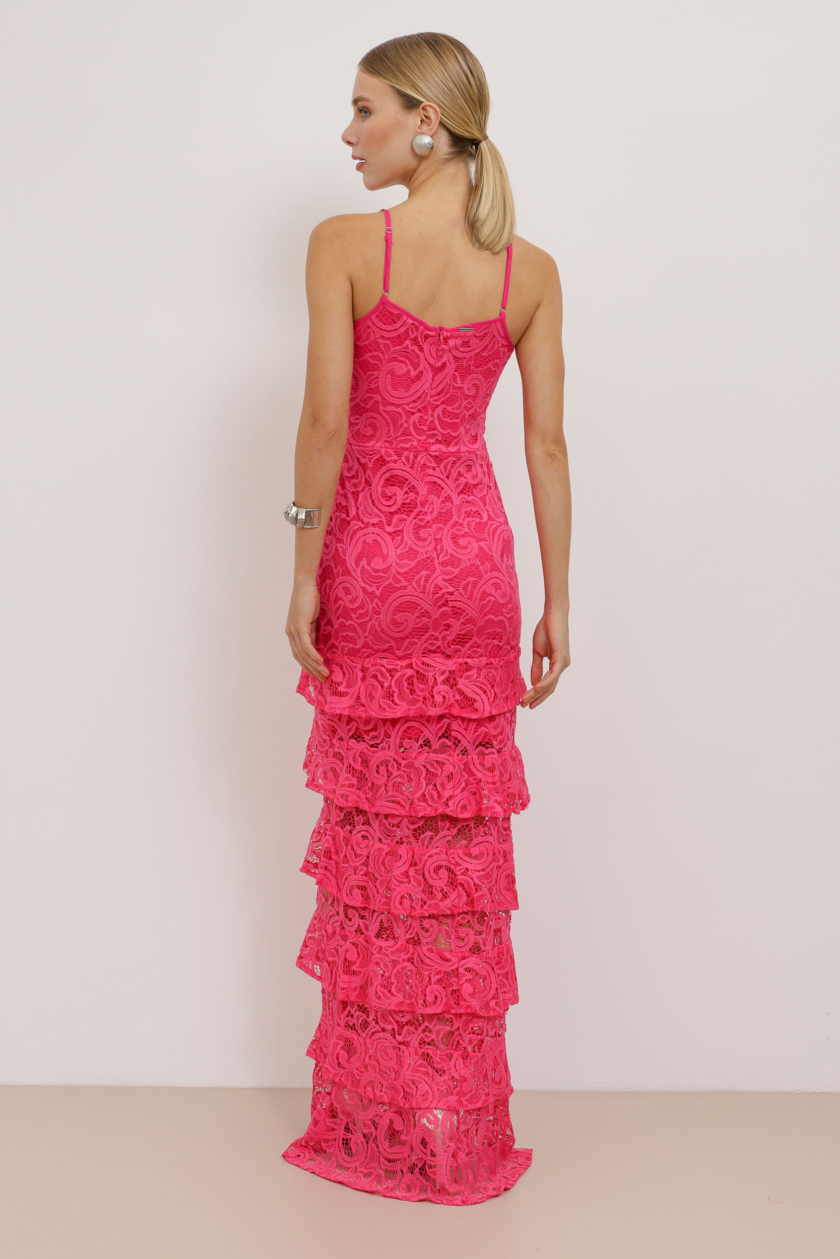 9033826 - Vestido Longo Renda Saia Camadas PINK
