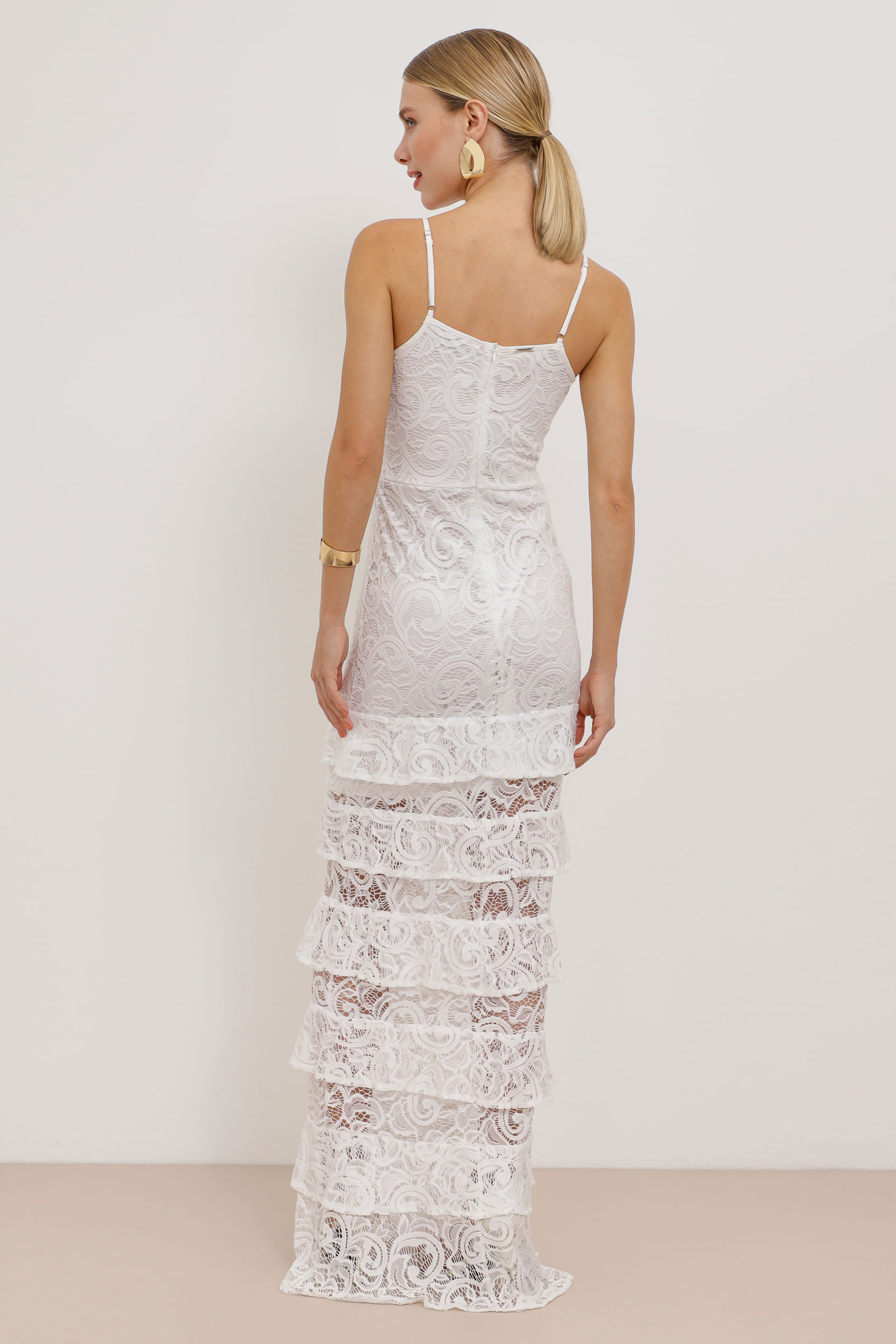 9033826 - Vestido Longo Renda Saia Camadas OFF-WHITE