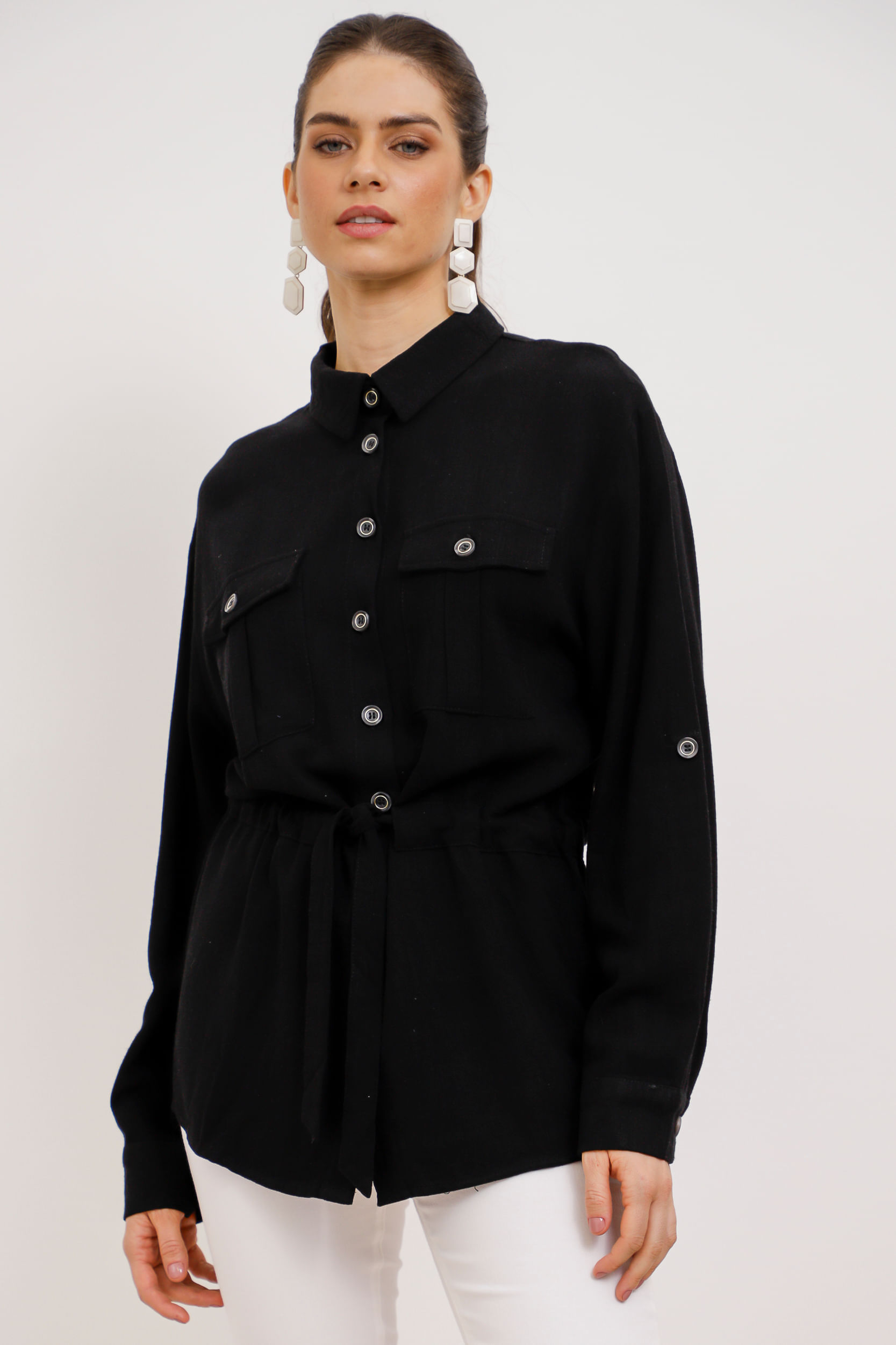 Camisa Viscolinho Alongada PRETO