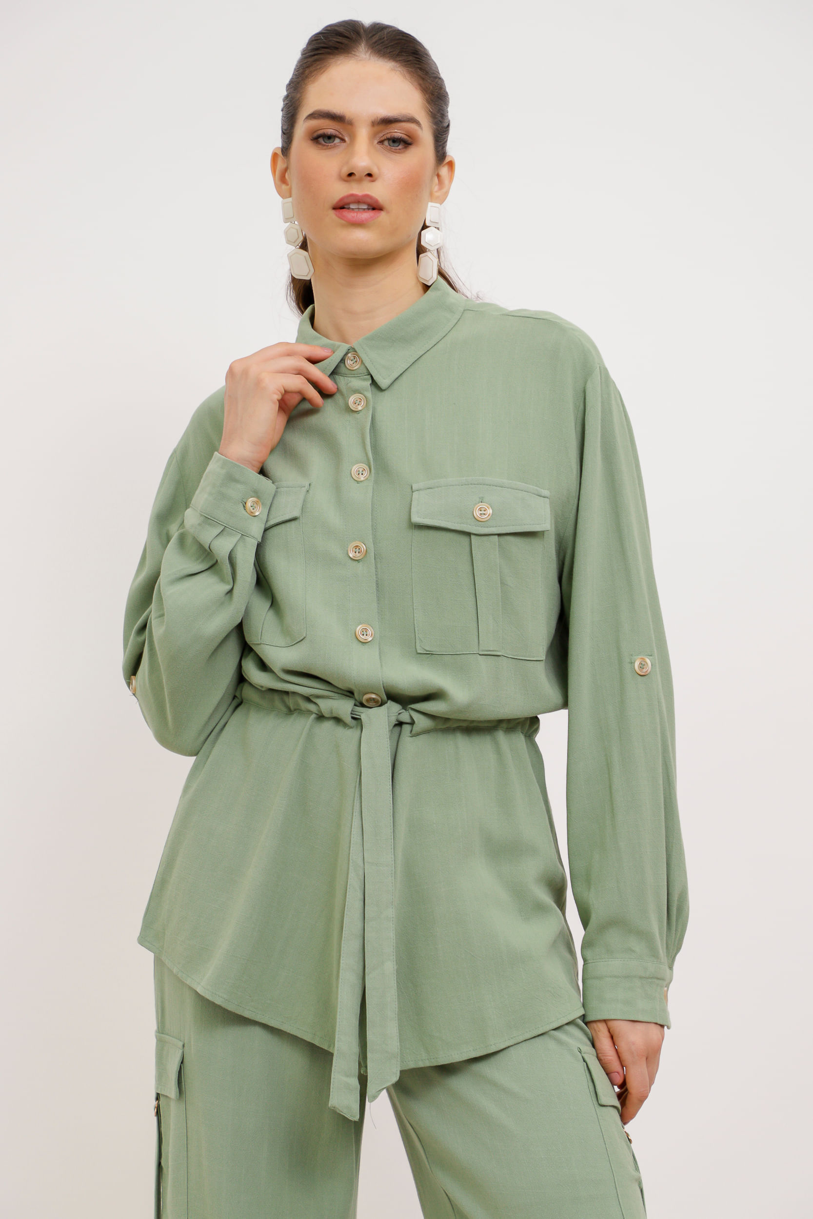 Camisa Viscolinho Alongada VERDE OLIVA