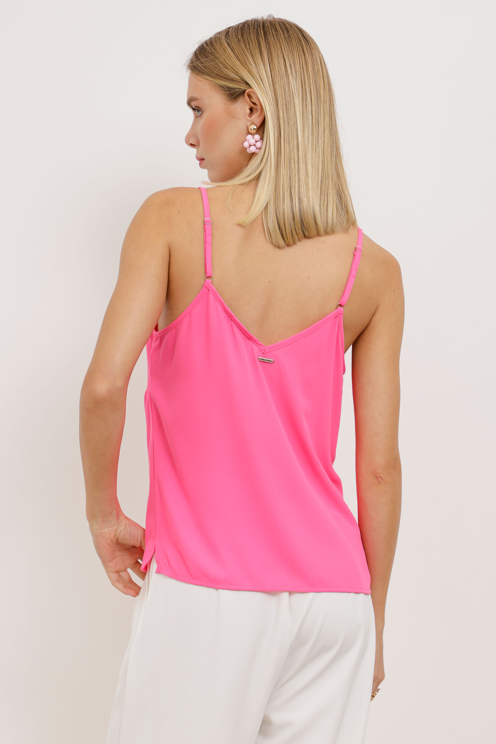 Regata Alcinha Georgette Detalhe Botões ROSA Regata Alcinha Georgette Detalhe Botões ROSA
