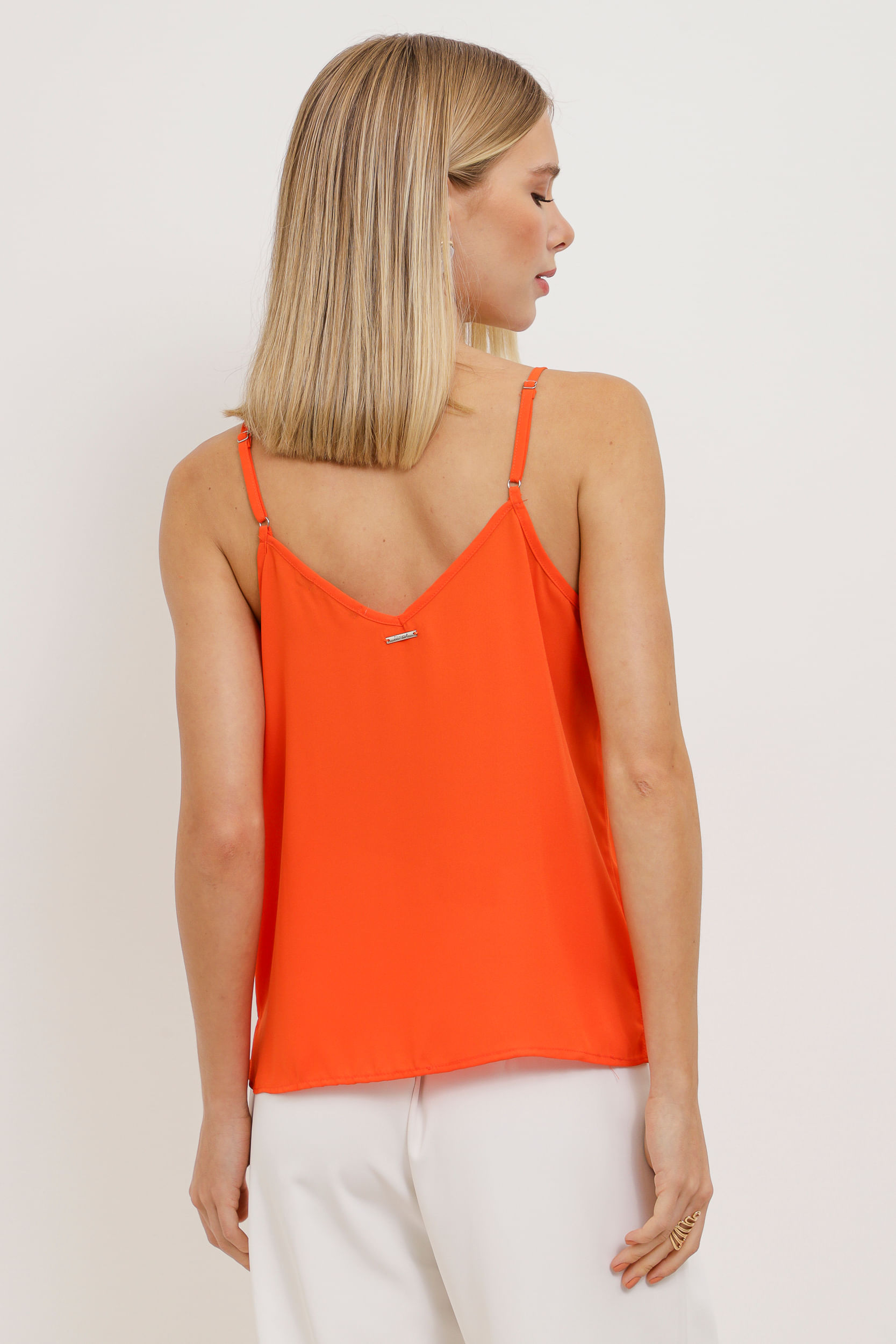 Regata Alcinha Georgette Detalhe Botões LARANJA Regata Alcinha Georgette Detalhe Botões LARANJA