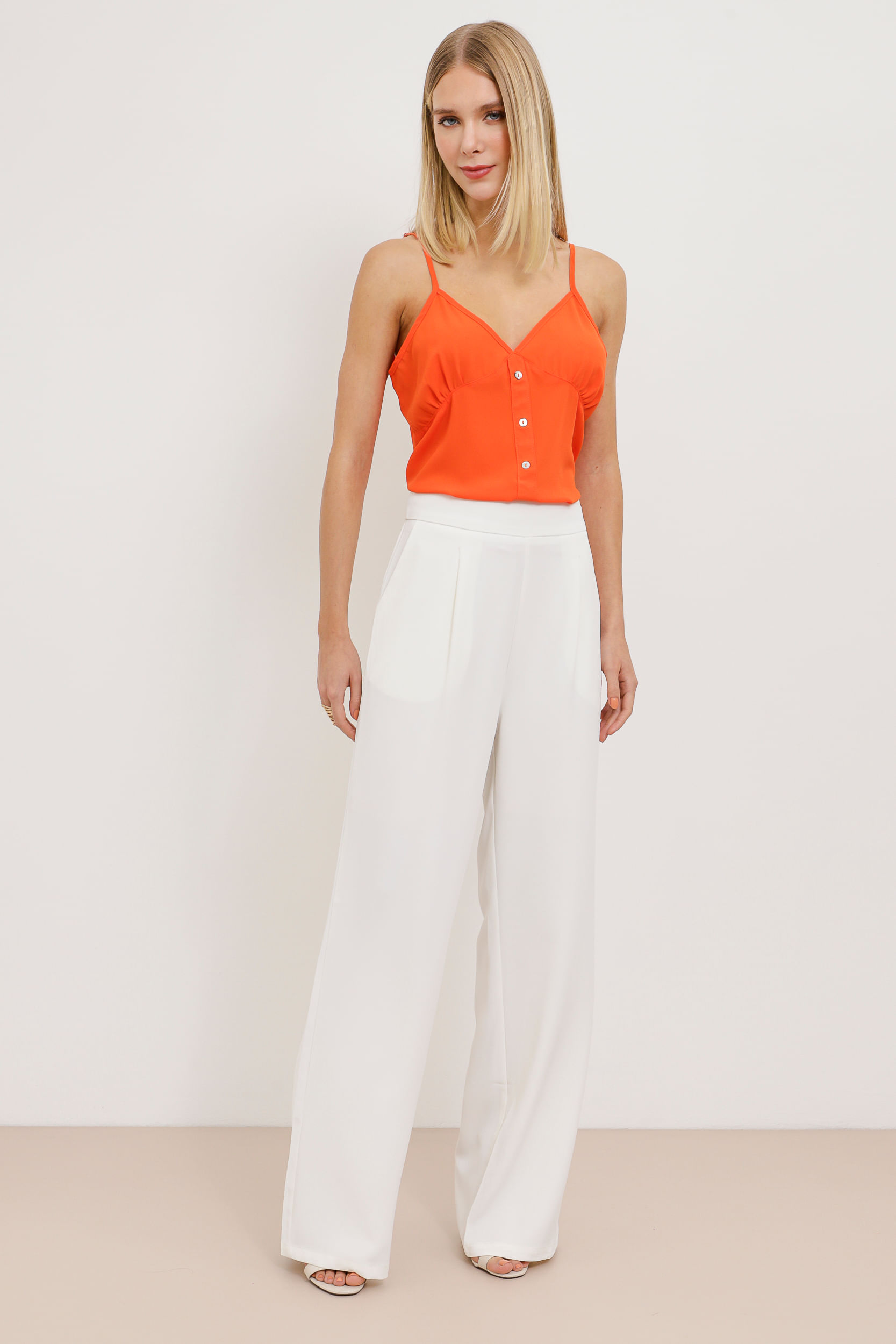 Regata Alcinha Georgette Detalhe Botões LARANJA Regata Alcinha Georgette Detalhe Botões LARANJA