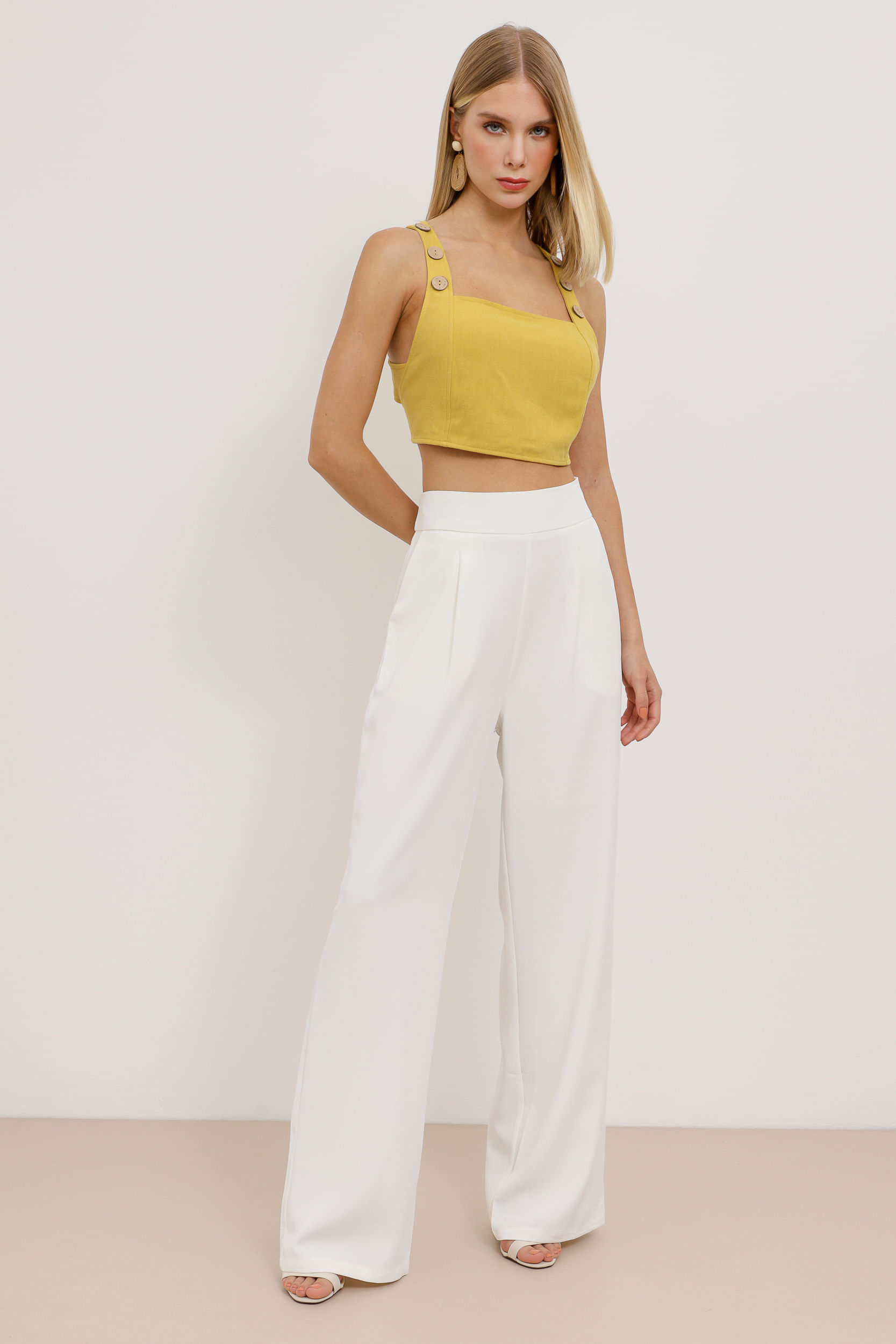 9033549 - Top Viscolinho Botões Madeira AMARELO 9033549 - Top Viscolinho Botões Madeira AMARELO