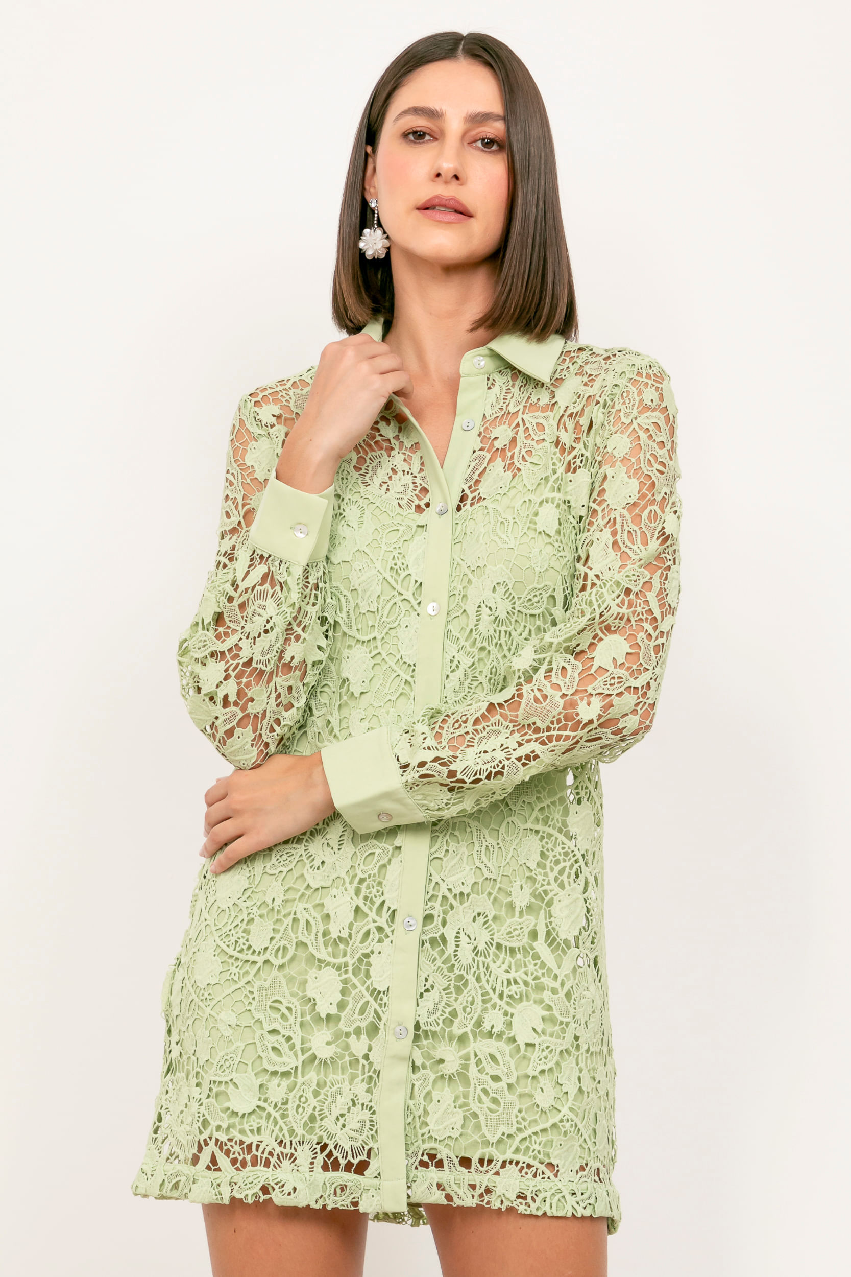 Chemise Guipure Com Forro  VERDE 