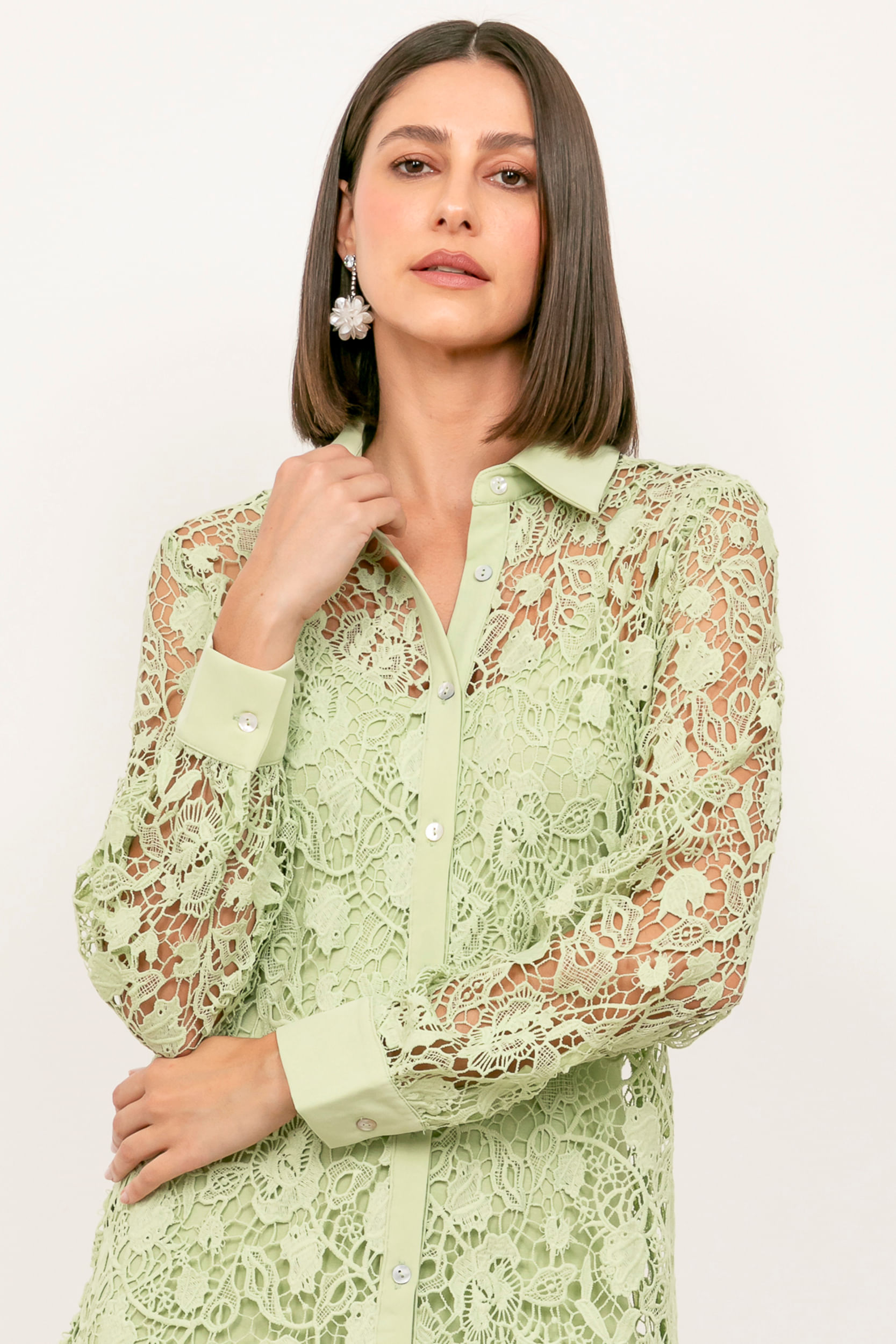 Chemise Guipure Com Forro VERDE Chemise Guipure Com Forro VERDE