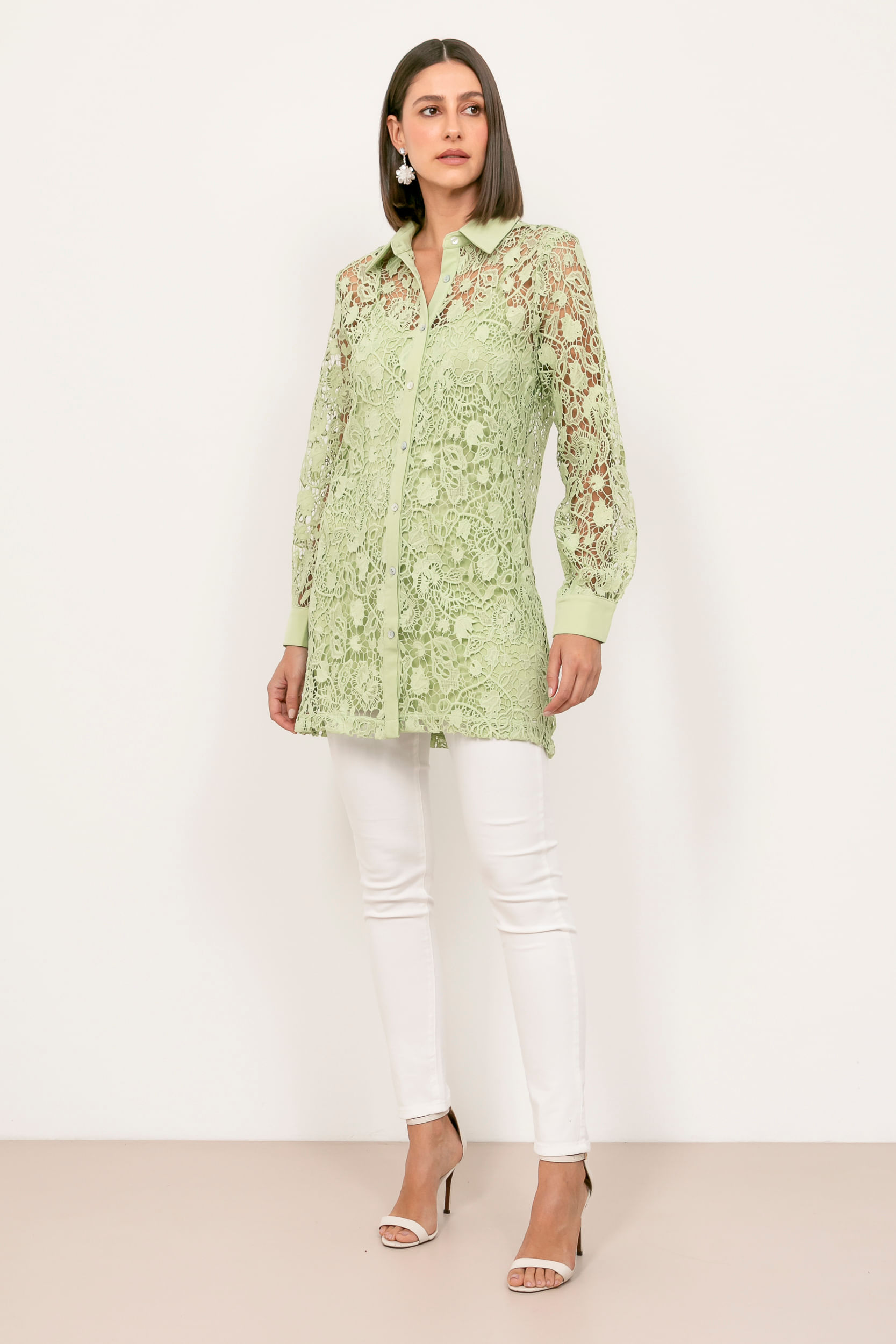 Chemise Guipure Com Forro VERDE Chemise Guipure Com Forro VERDE