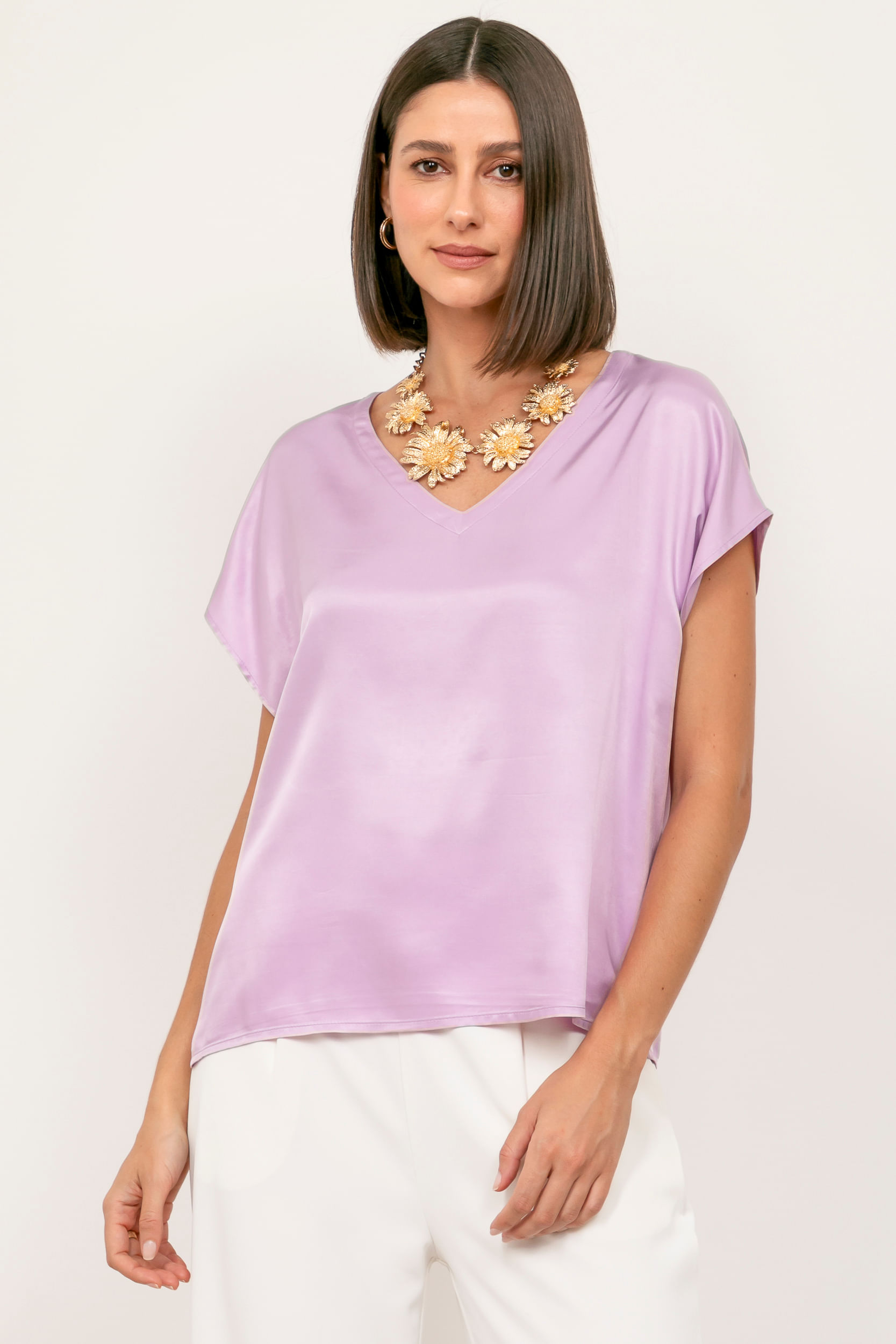 9034707 - Blusa Ampla Com Colar  ROSA BLUSH