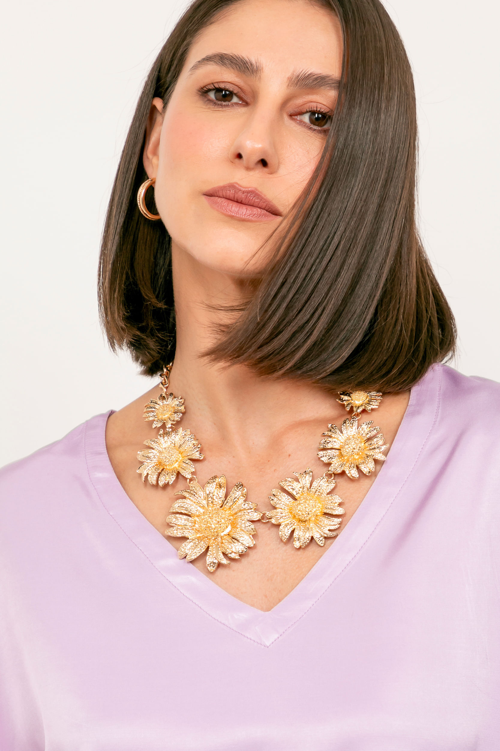 9034707 - Blusa Ampla Com Colar  ROSA BLUSH