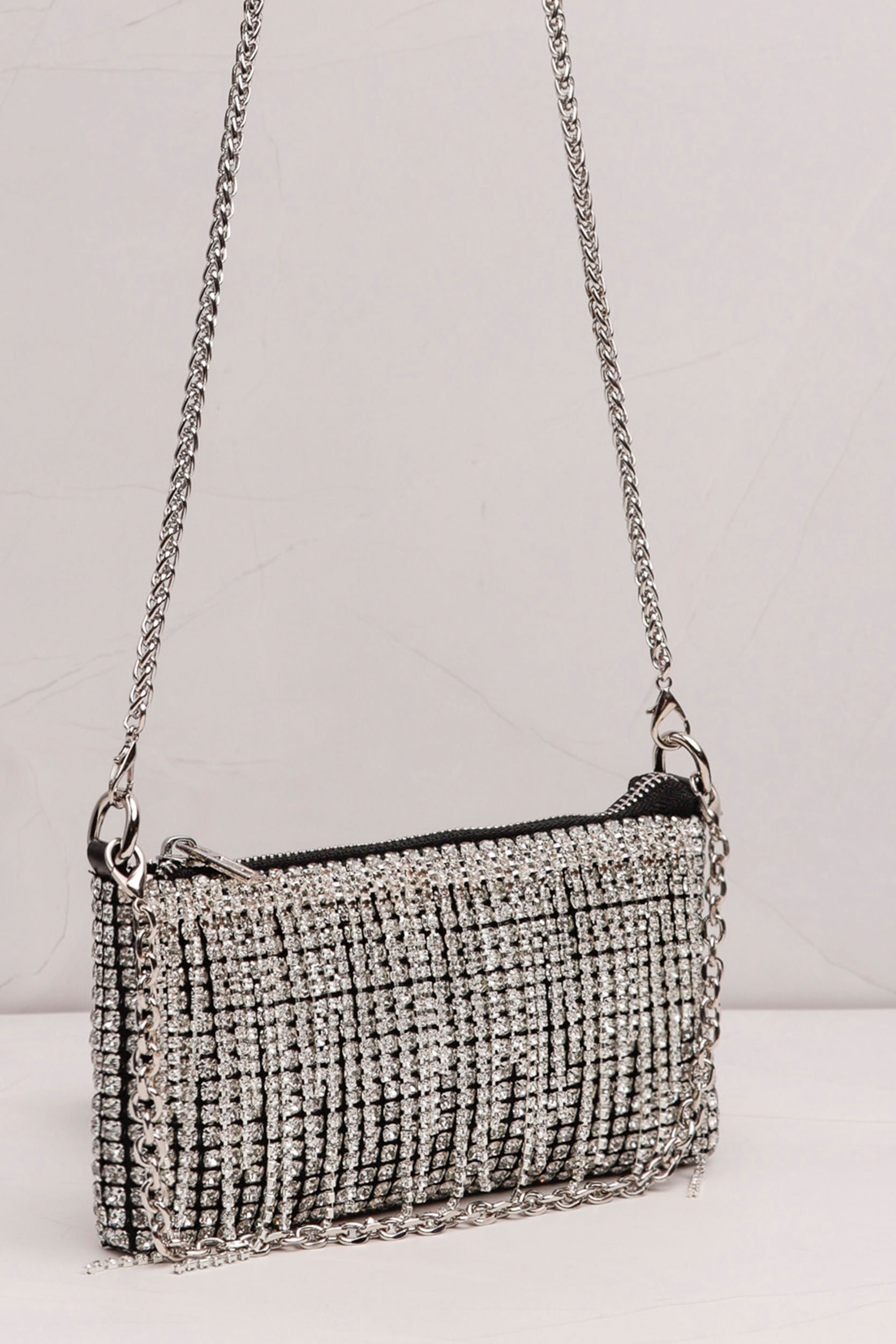 9034629 - Bolsa Franja Strass Alça Corrente PRATA 9034629 - Bolsa Franja Strass Alça Corrente PRATA