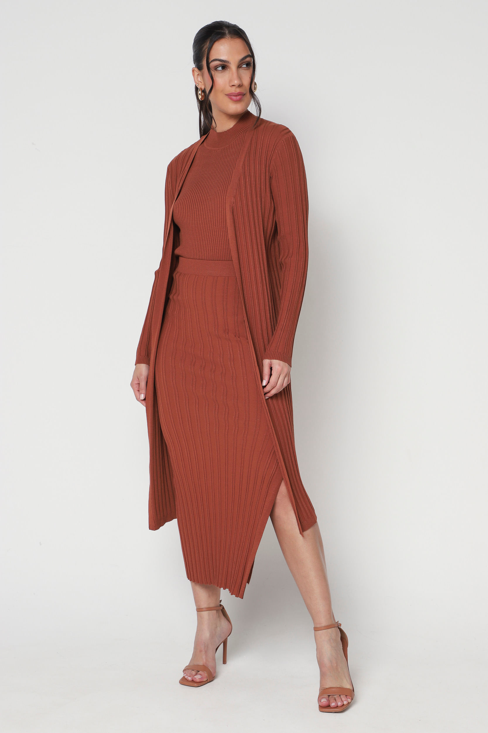 9034889 - Cardigan Longo Tricot Modal MARROM 9034889 - Cardigan Longo Tricot Modal MARROM