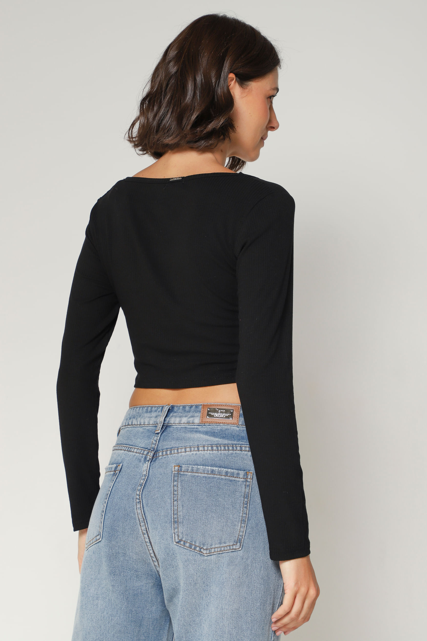 9034258 - Blusa Malha Canelada Franzida PRETO 9034258 - Blusa Malha Canelada Franzida PRETO