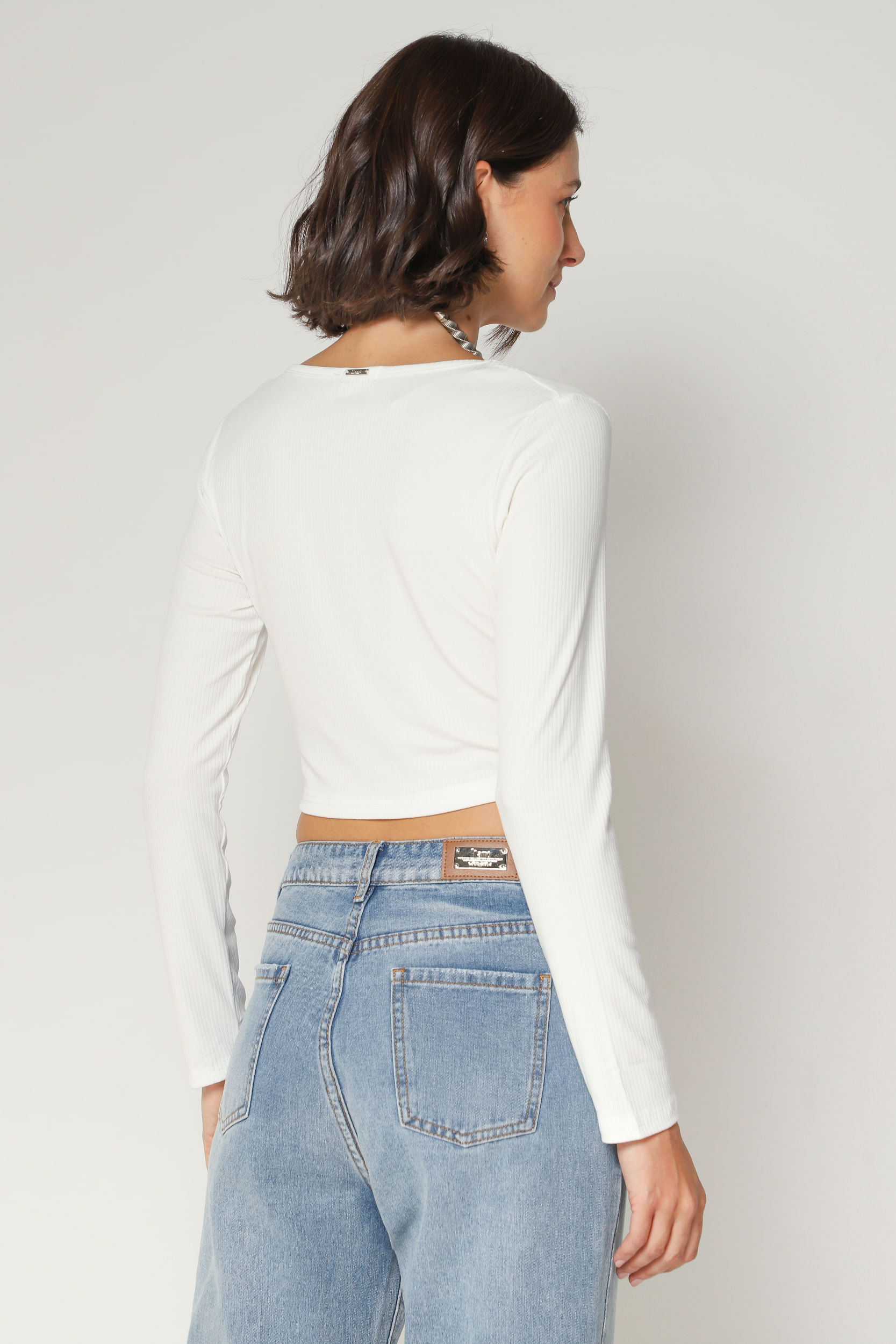 9034258 - Blusa Malha Canelada Franzida OFF-WHITE 9034258 - Blusa Malha Canelada Franzida OFF-WHITE
