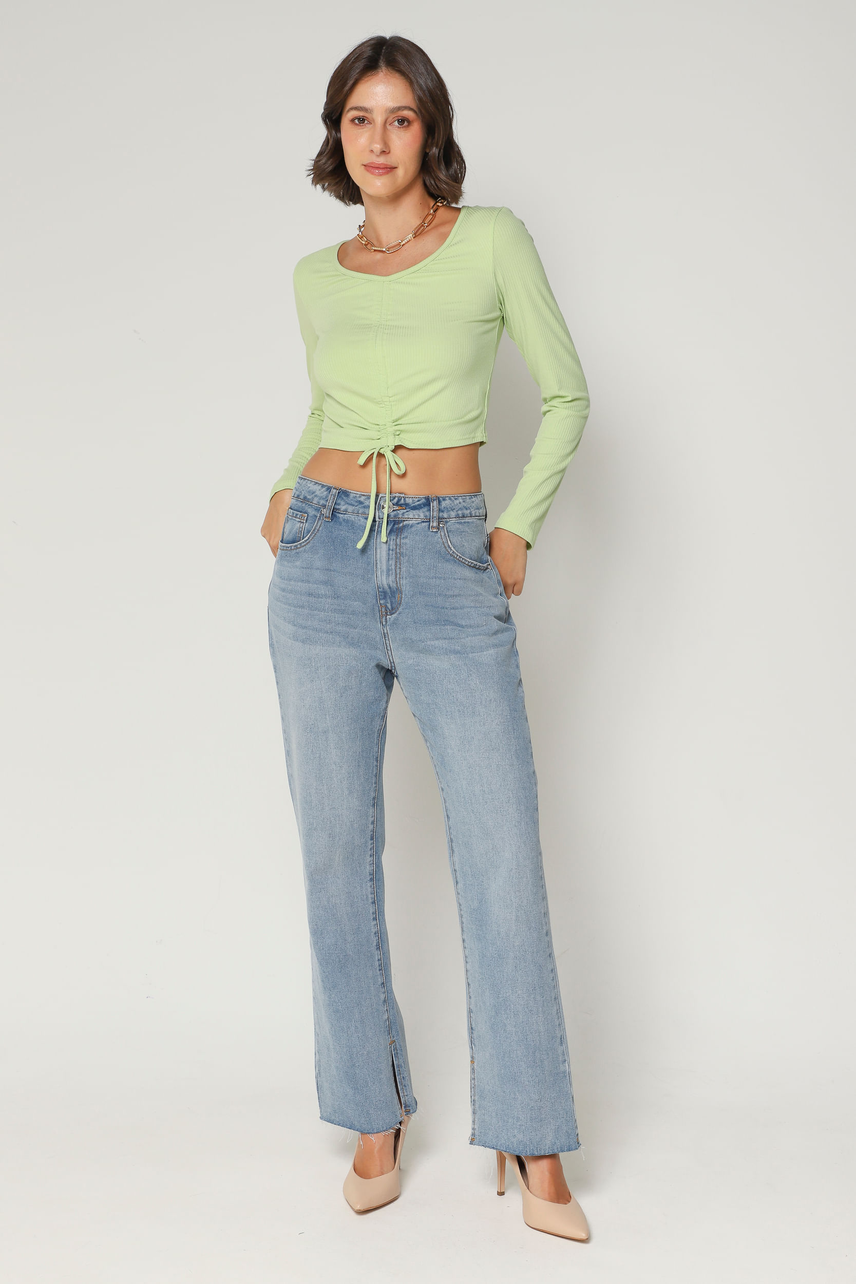9034258 - Blusa Malha Canelada Franzida VERDE 9034258 - Blusa Malha Canelada Franzida VERDE