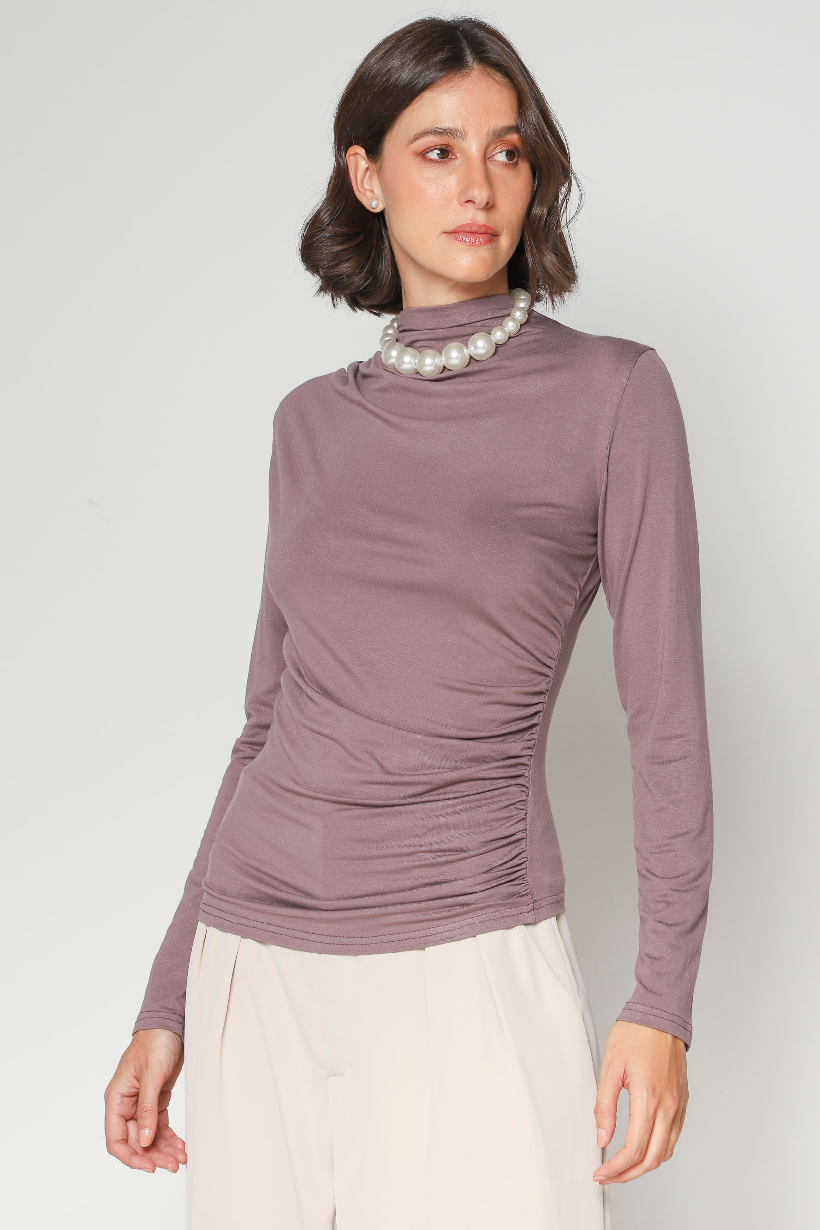 9035062 - Blusa Manga Longa Malha Franzida CINZA 9035062 - Blusa Manga Longa Malha Franzida CINZA