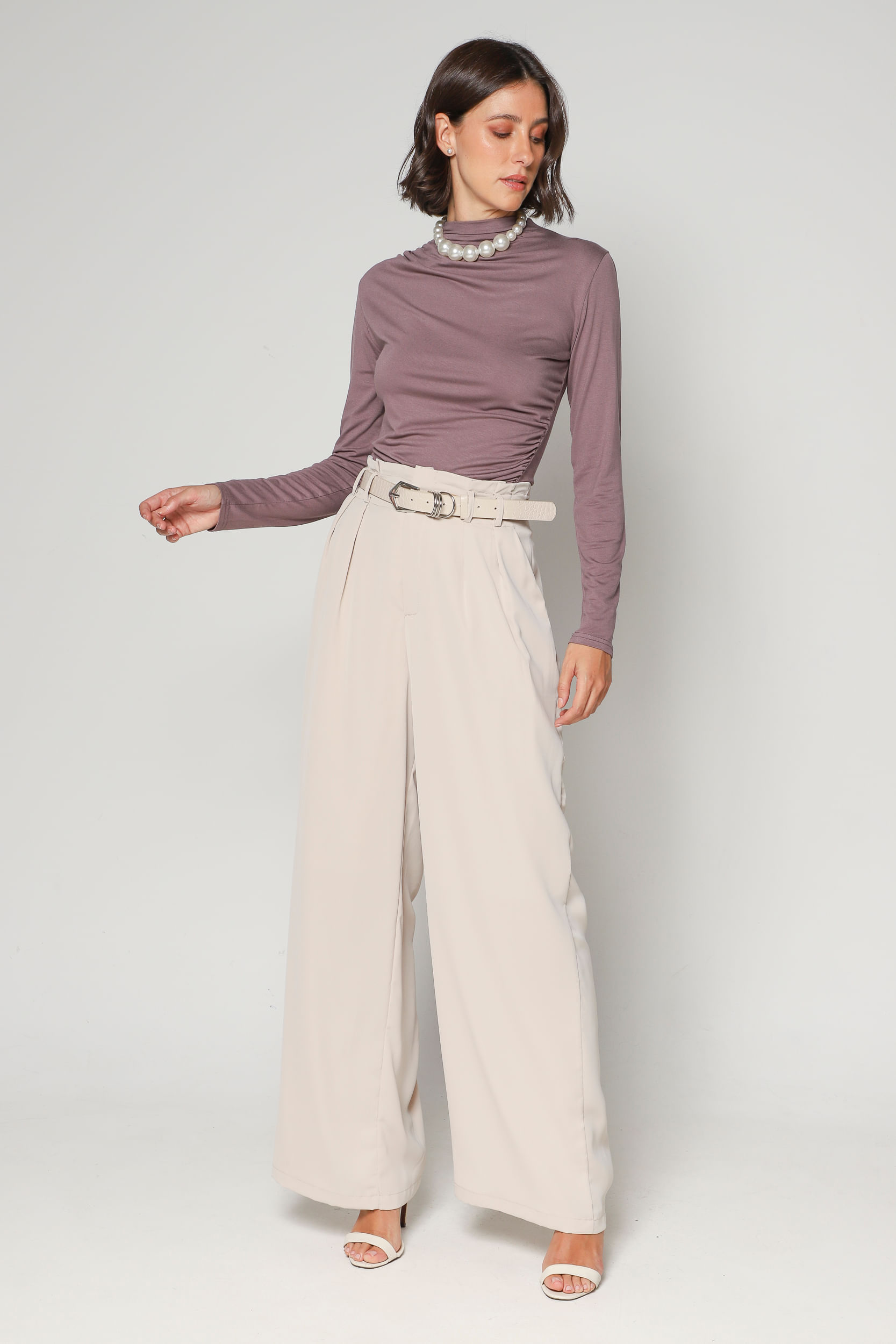 9035062 - Blusa Manga Longa Malha Franzida CINZA 9035062 - Blusa Manga Longa Malha Franzida CINZA