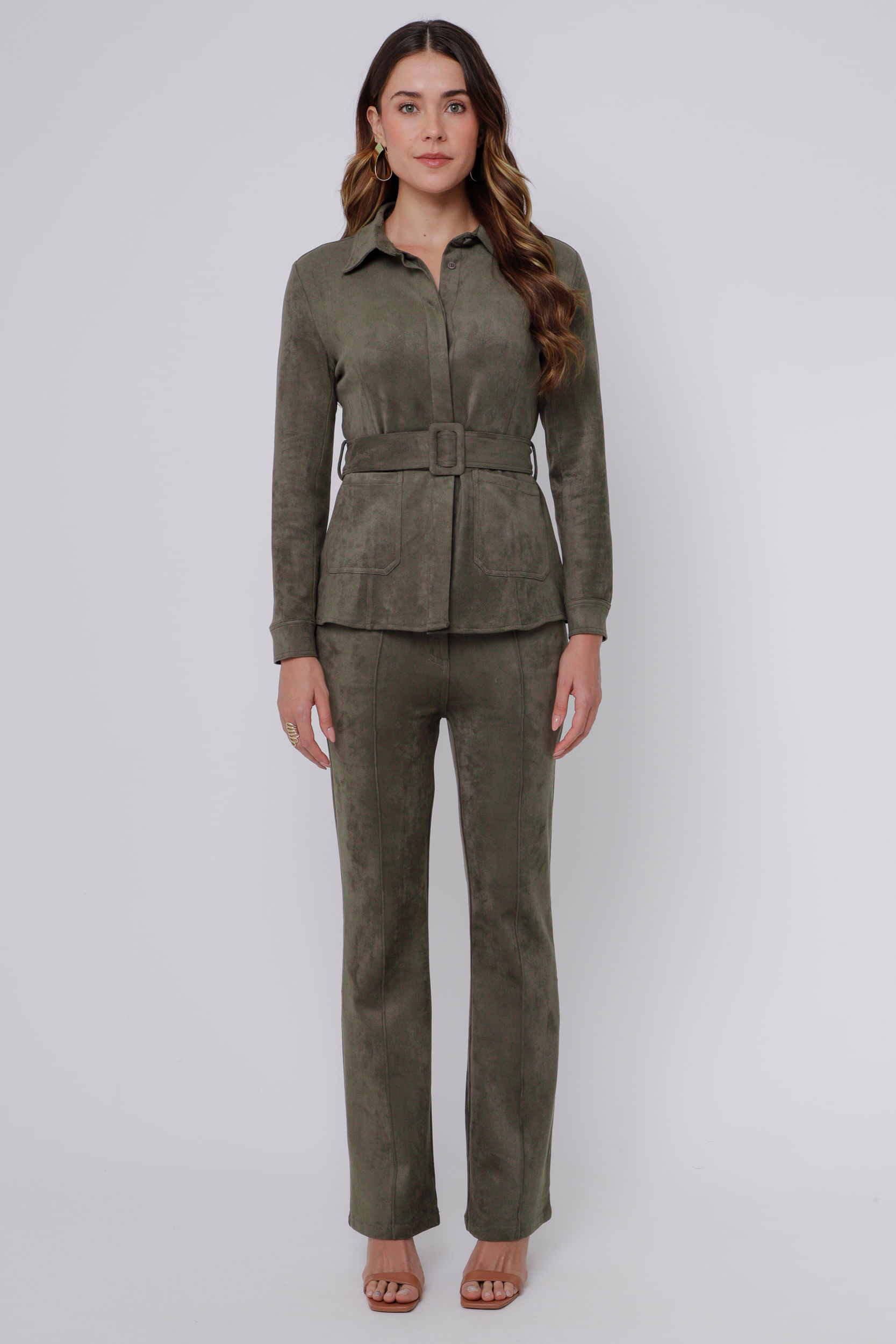 9035076 - Camisa Suede Cinto VERDE MILITAR 9035076 - Camisa Suede Cinto VERDE MILITAR