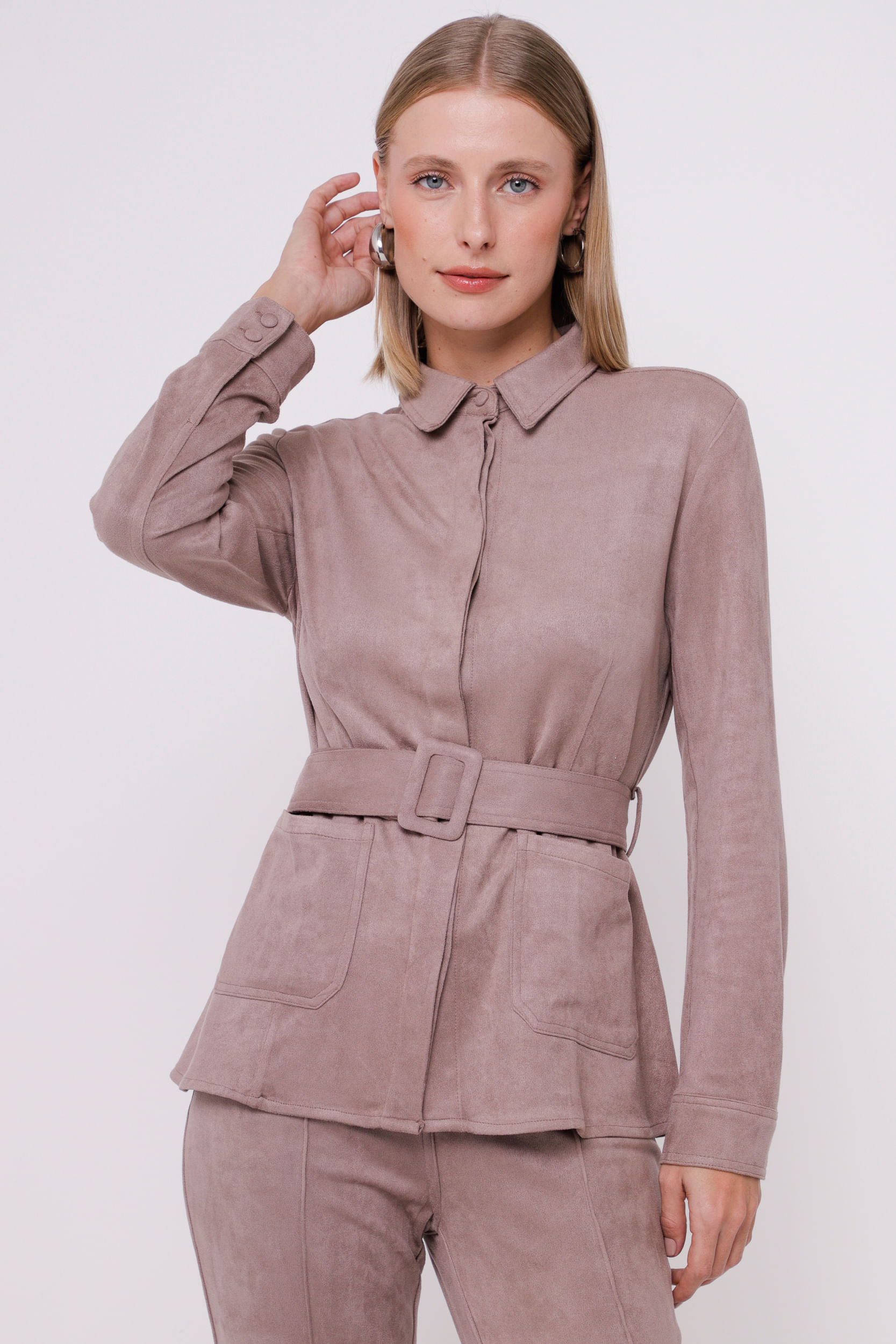 9035076 - Camisa Suede Cinto  CINZA