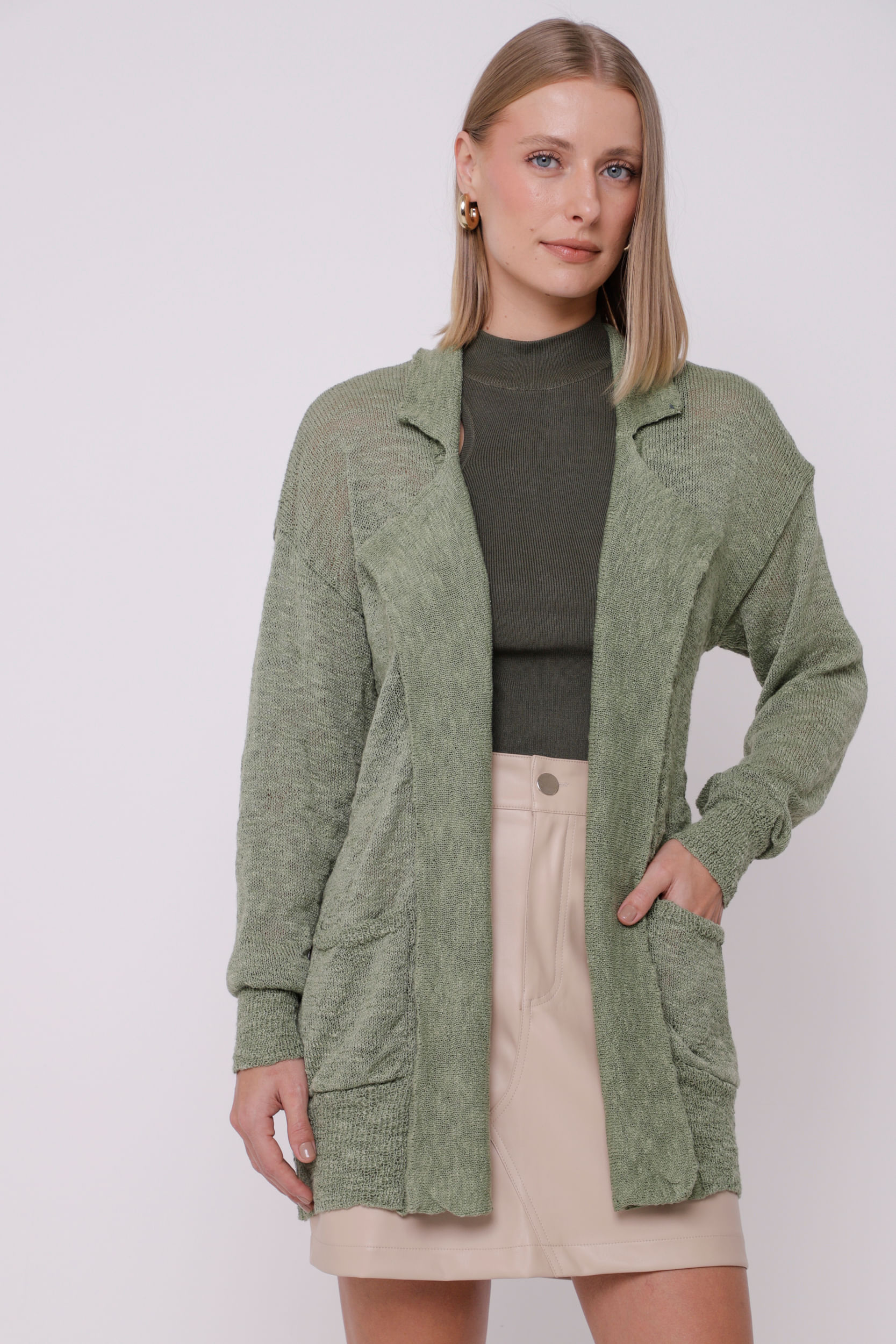 Casaco Alongado Tricot Flamê VERDE 