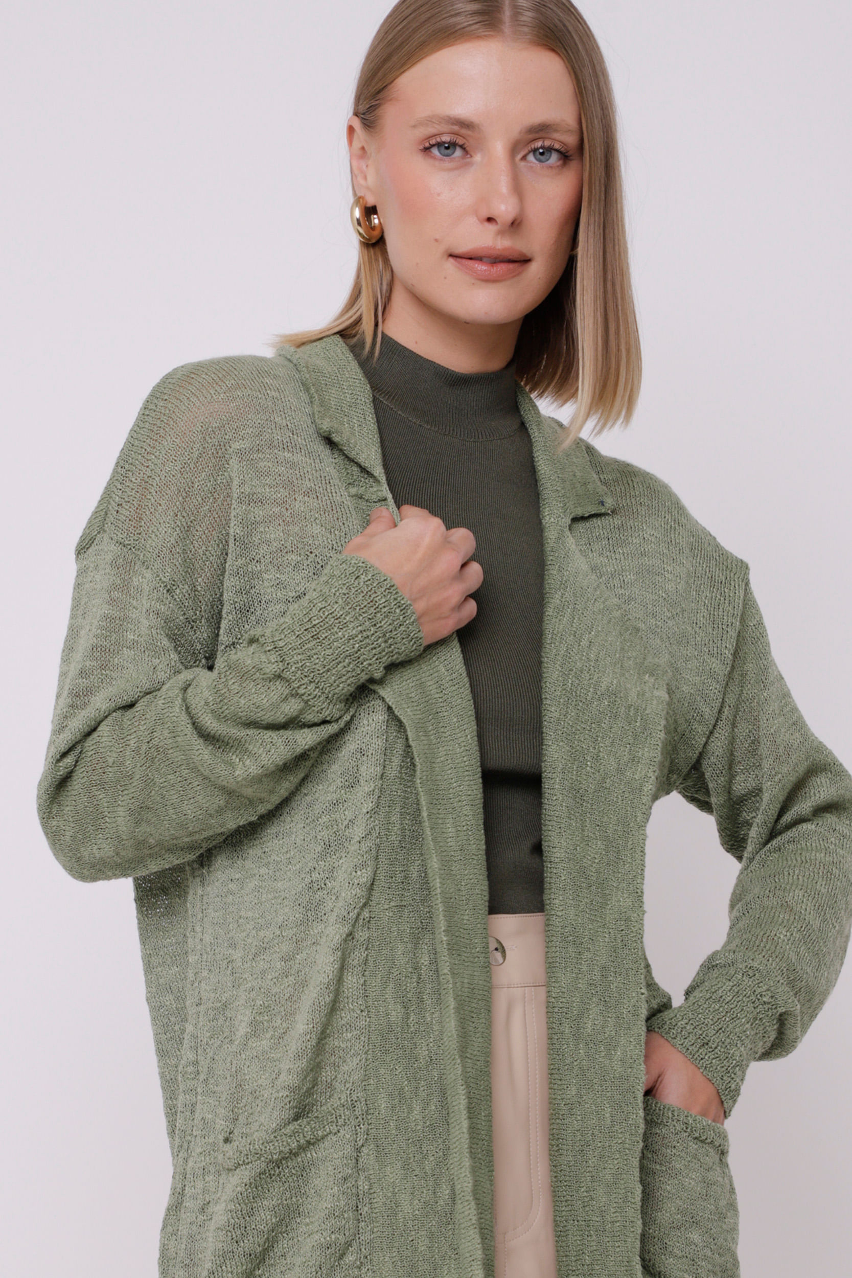 Casaco Alongado Tricot Flamê VERDE Casaco Alongado Tricot Flamê VERDE