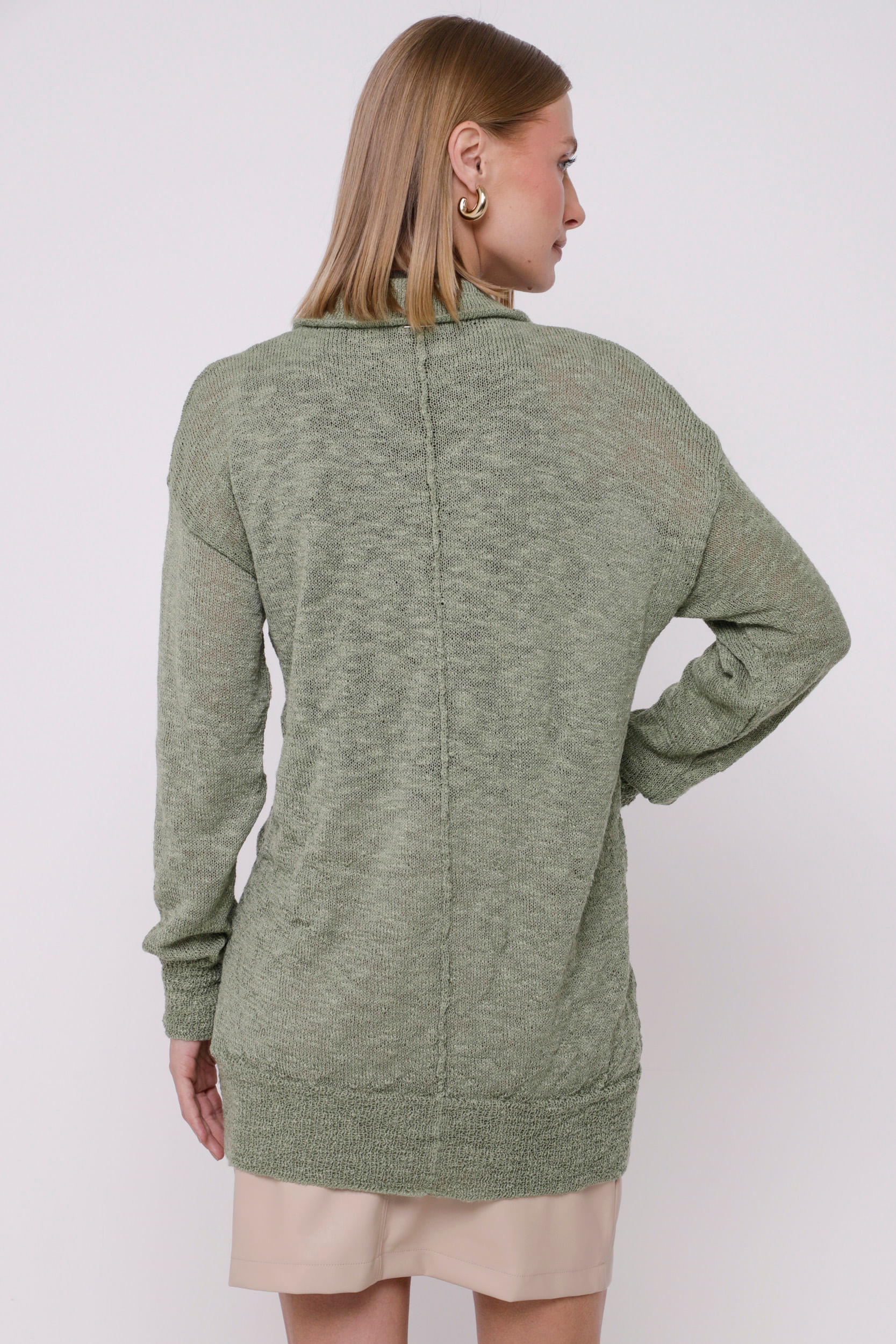 Casaco Alongado Tricot Flamê VERDE Casaco Alongado Tricot Flamê VERDE