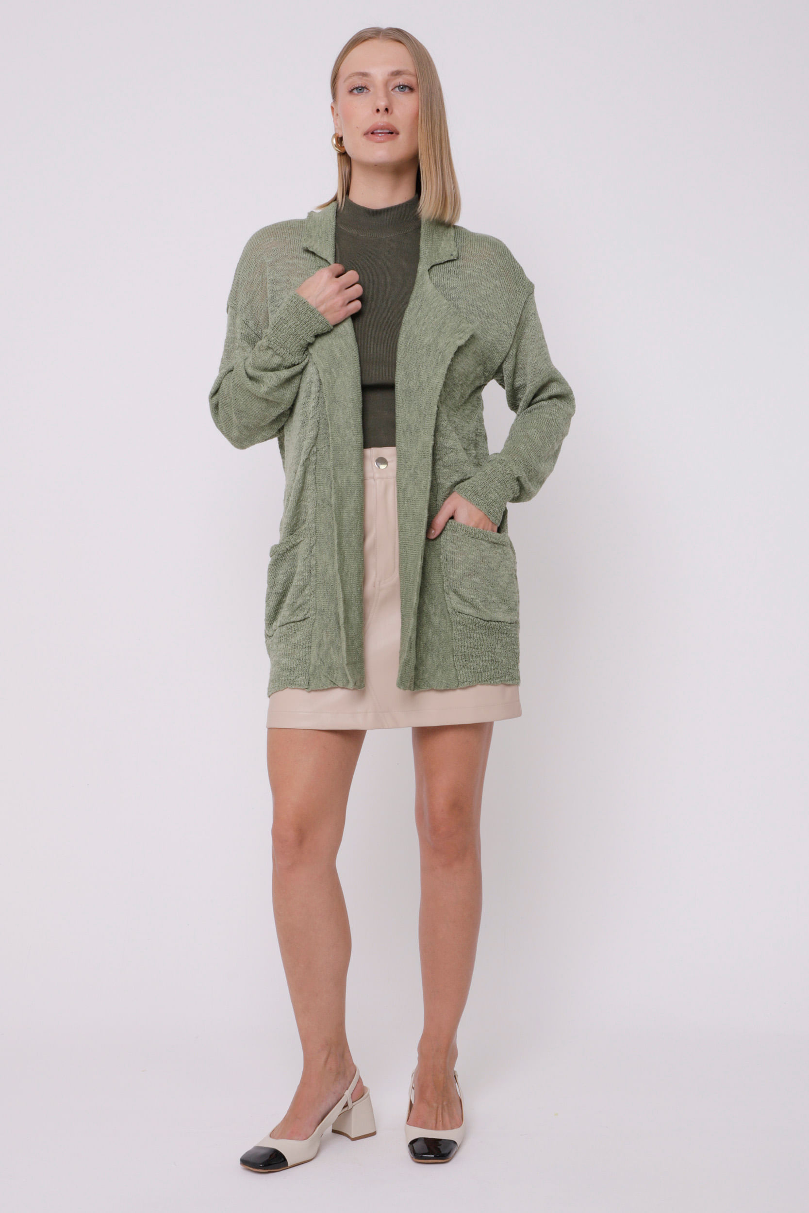 Casaco Alongado Tricot Flamê VERDE Casaco Alongado Tricot Flamê VERDE