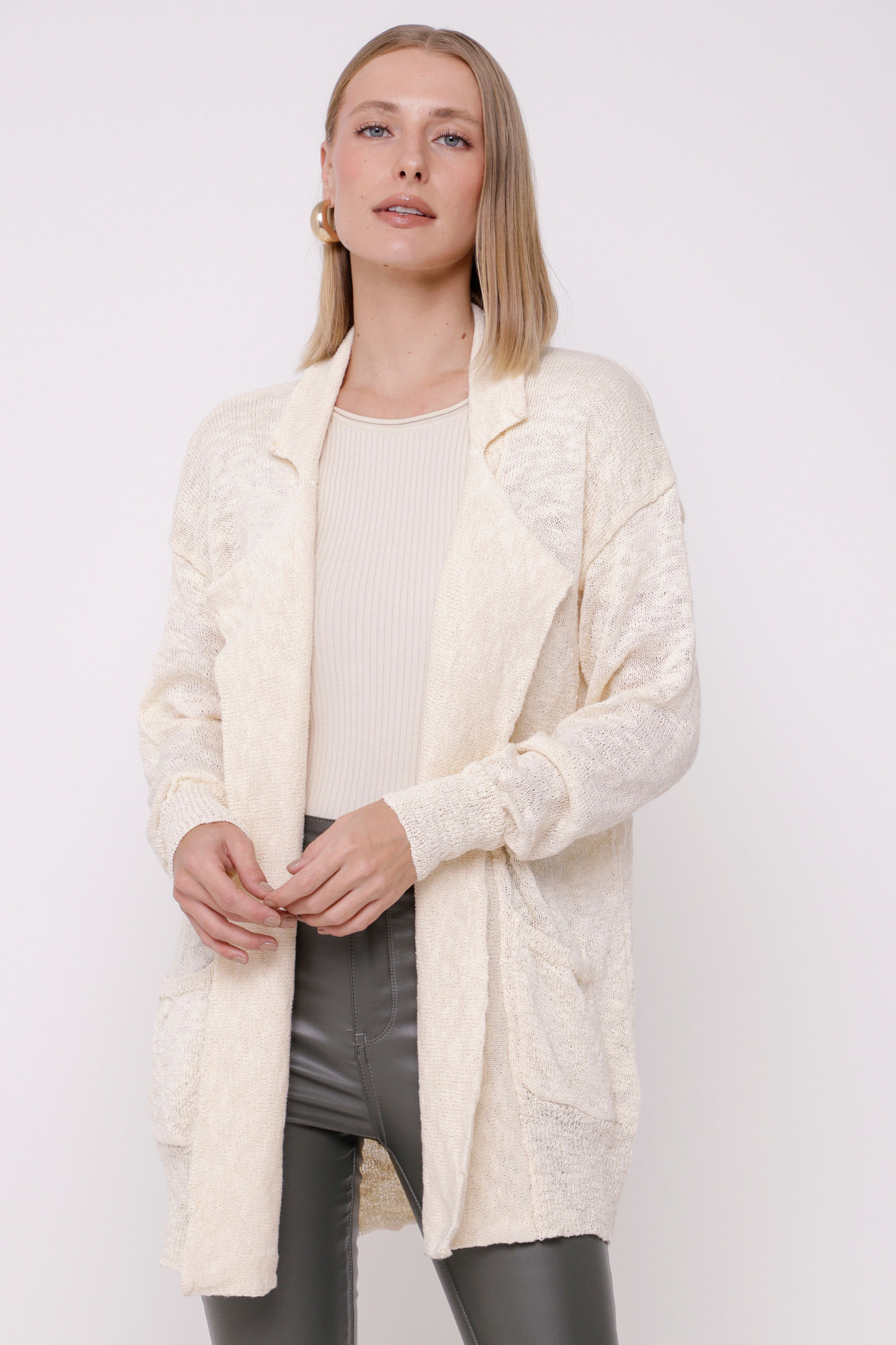 Casaco Alongado Tricot Flamê OFF-WHITE