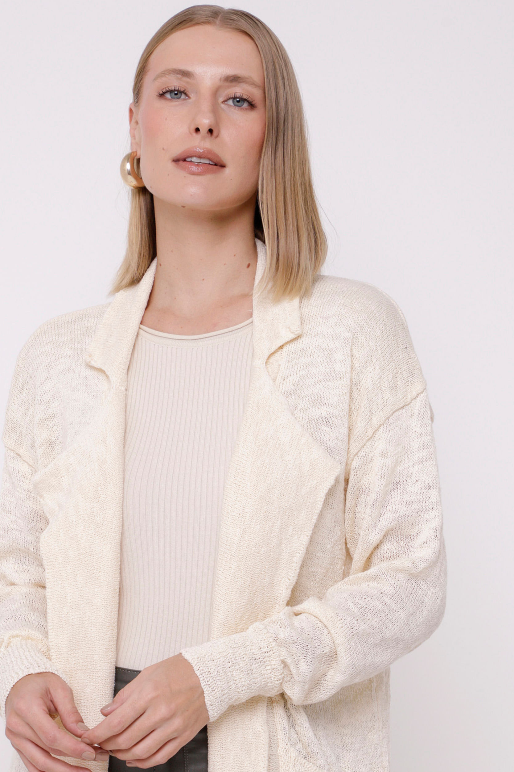 Casaco Alongado Tricot Flamê OFF-WHITE