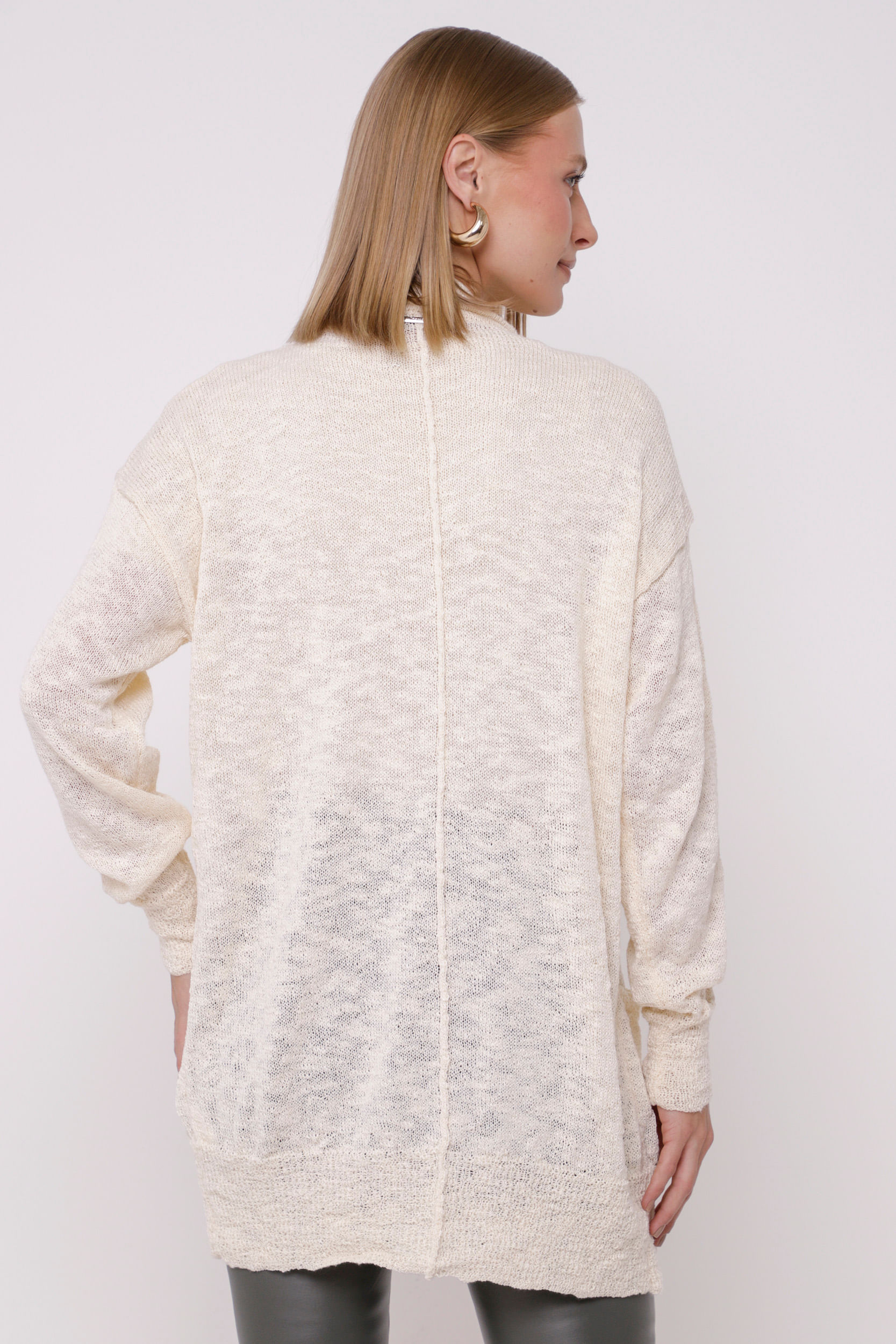 Casaco Alongado Tricot Flamê OFF-WHITE