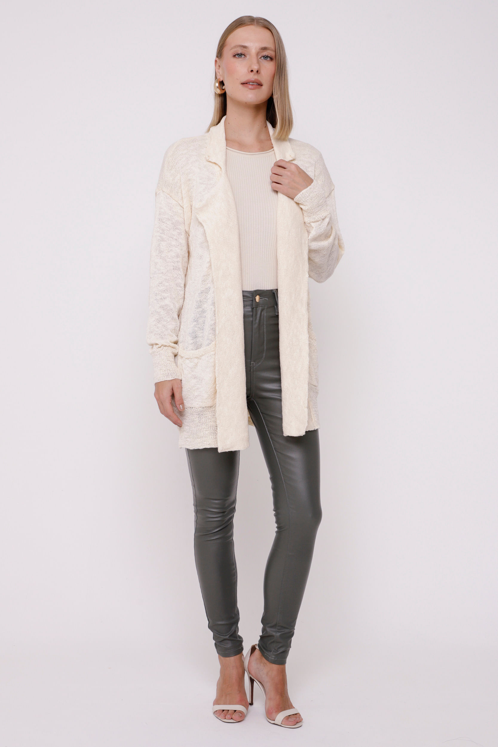 Casaco Alongado Tricot Flamê OFF-WHITE