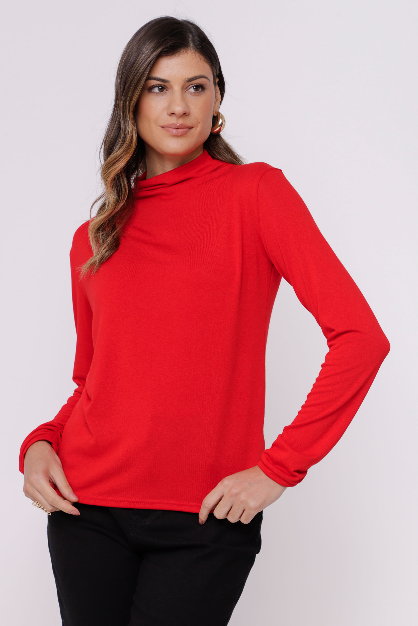 9034002 - Blusa Gola Alta Franzida VERMELHO 9034002 - Blusa Gola Alta Franzida VERMELHO