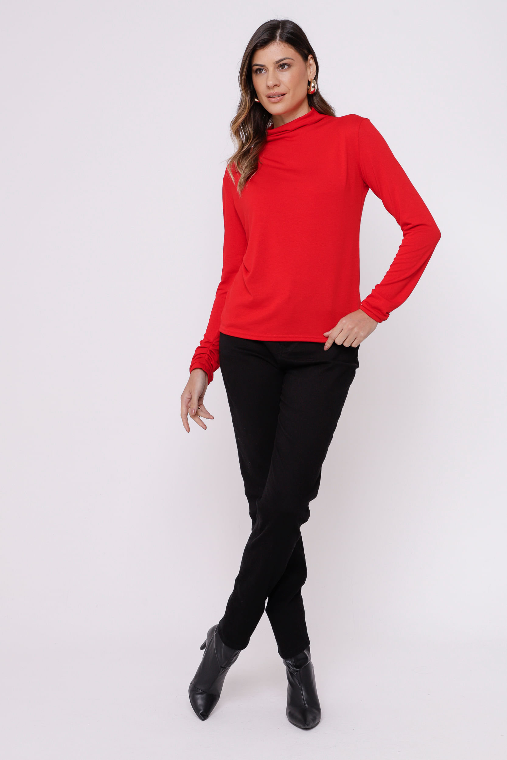 9034002 - Blusa Gola Alta Franzida VERMELHO 9034002 - Blusa Gola Alta Franzida VERMELHO