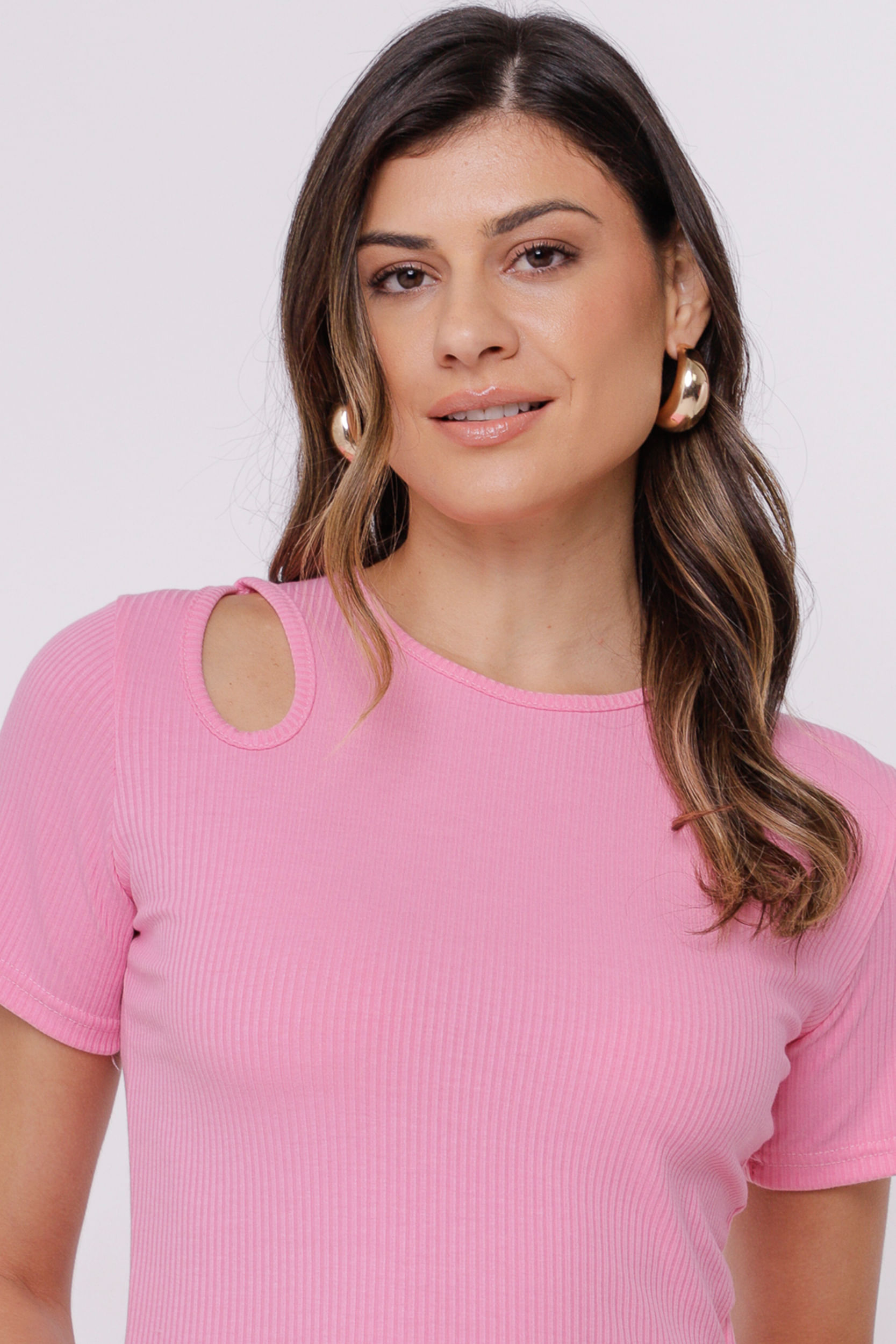 9035071 - Blusa Canelada Abertura Ombro ROSA 9035071 - Blusa Canelada Abertura Ombro ROSA