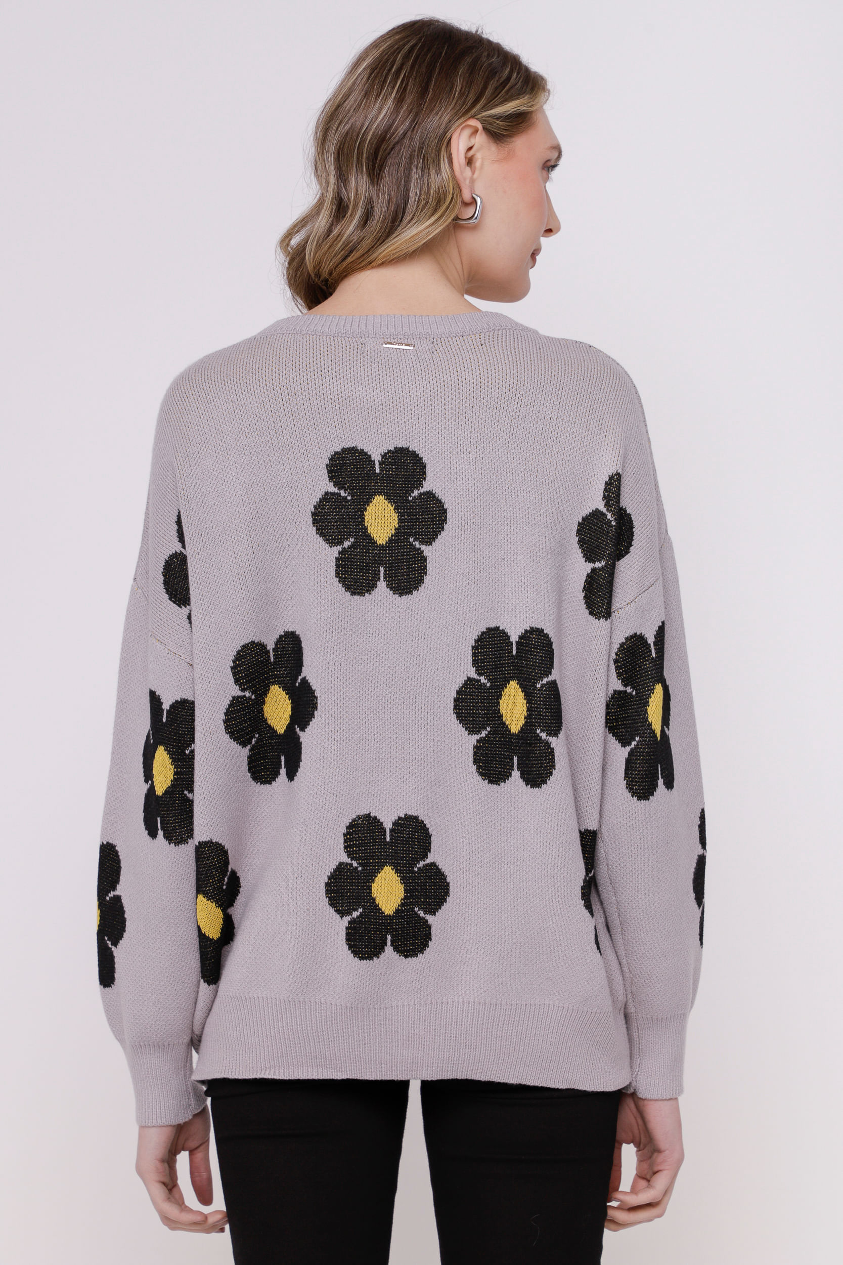 Blusa Tricot Flores CINZA Blusa Tricot Flores CINZA