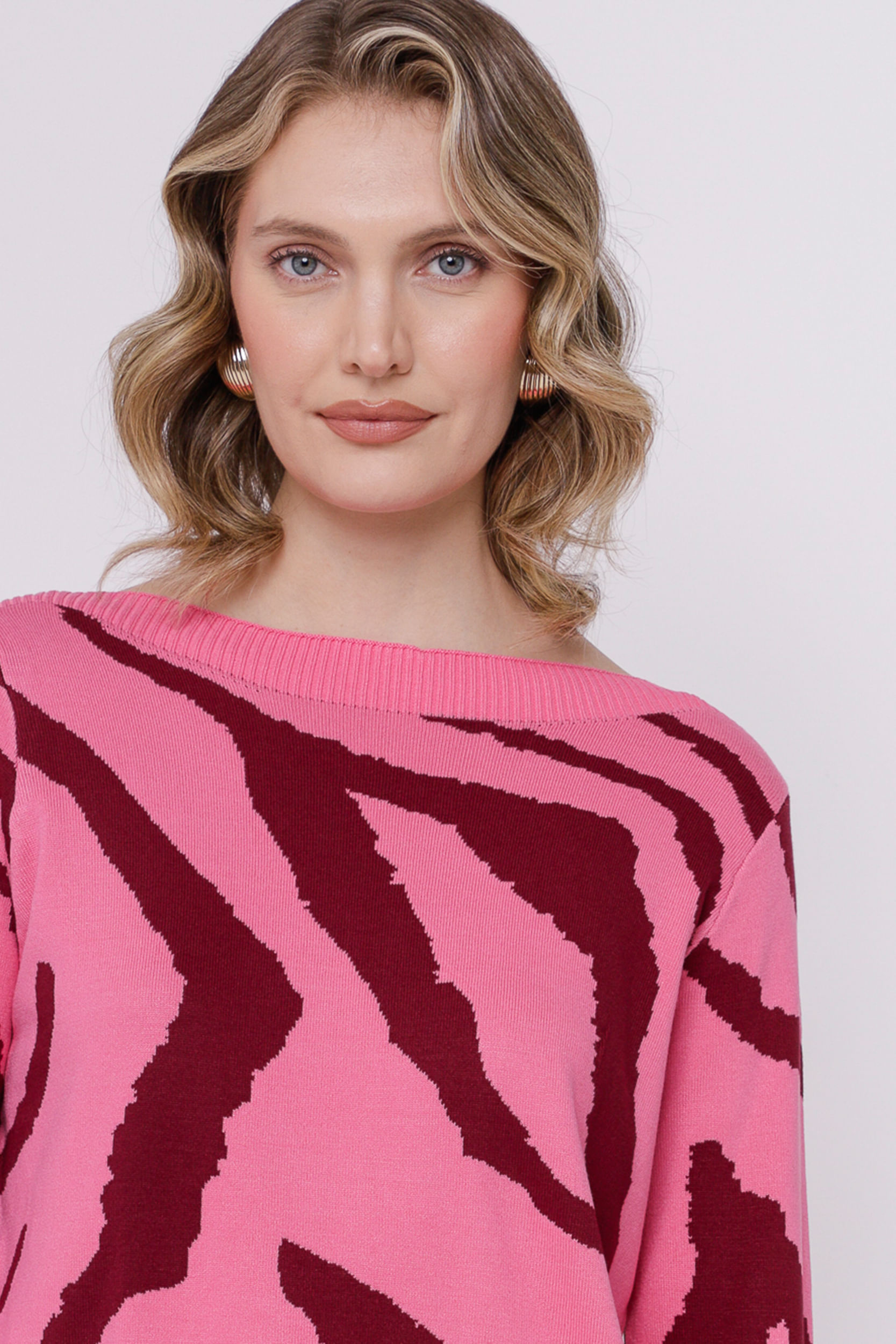 Blusa Tricot Manga Longa Zebrado ROSA Blusa Tricot Manga Longa Zebrado ROSA